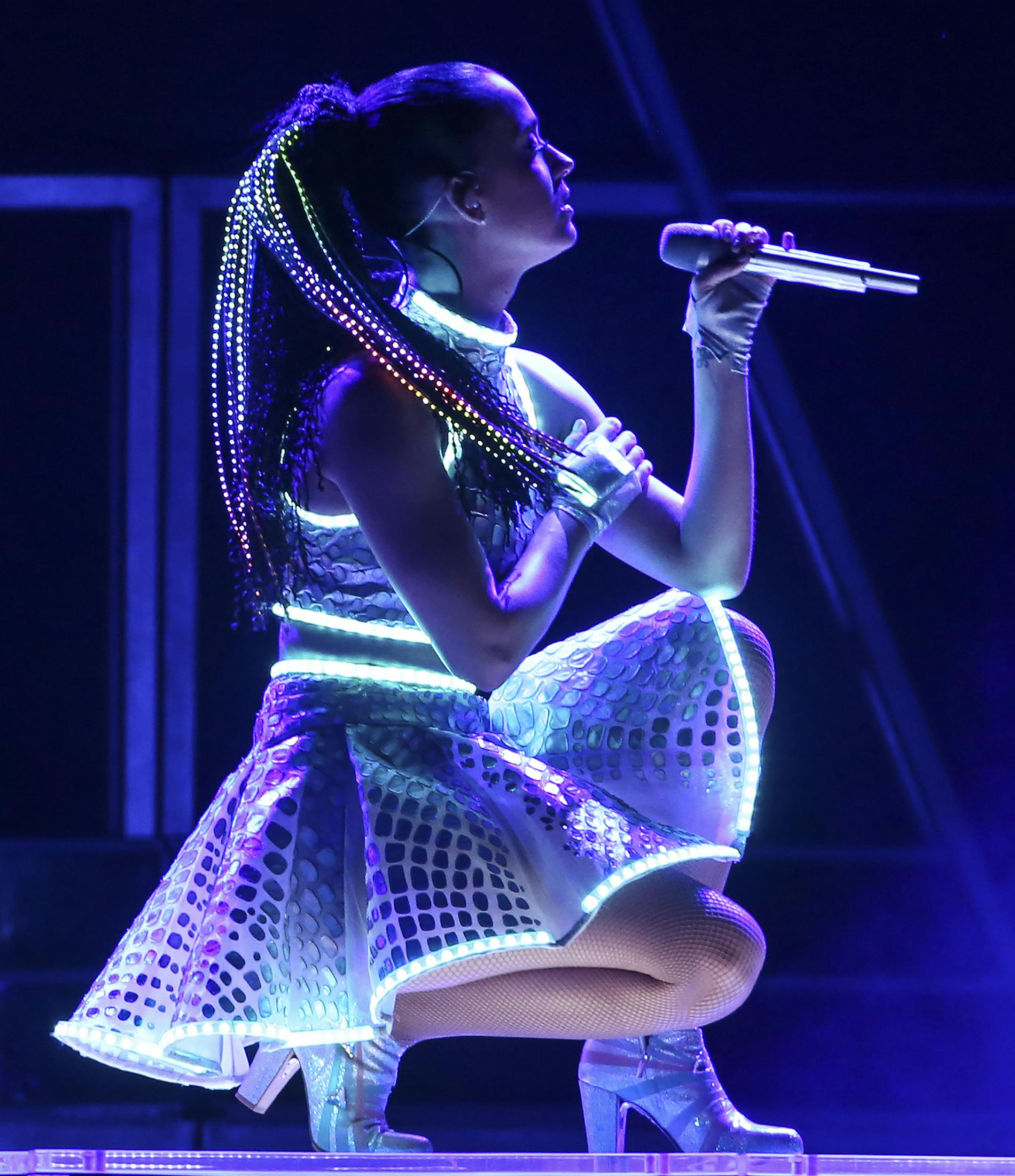 Katy Perry performs Monday, Aug. 4, 2014, in Philadelphia. (AP Photo/Philadelphia Daily News, Steven M. Falk) ORG XMIT: MIN2014081814283752