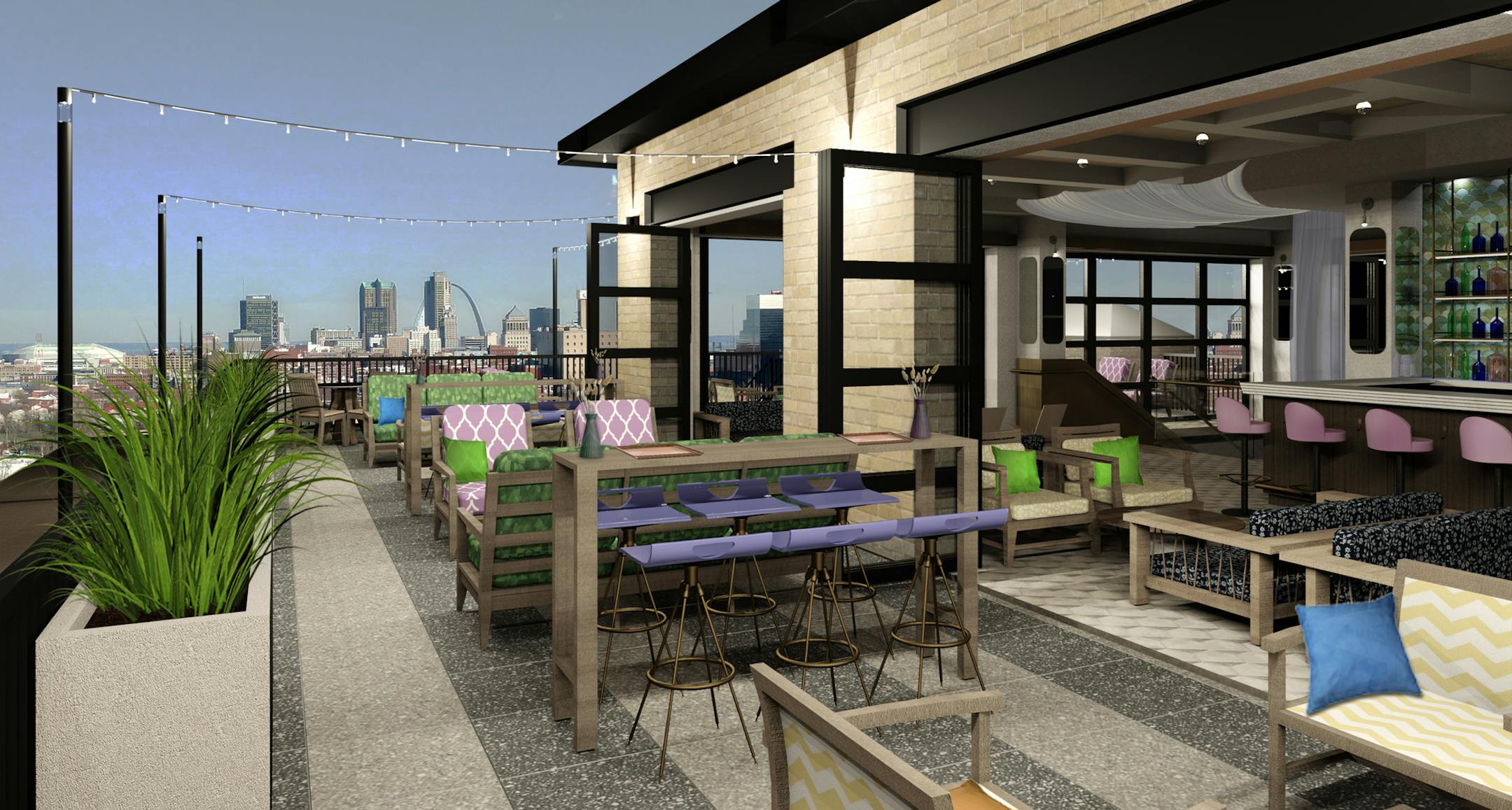 An artist rendering of the rooftop terrace at the new Angad Arts Hotel in the Grand Center Arts District of St. Louis. (Angad Arts Hotel)