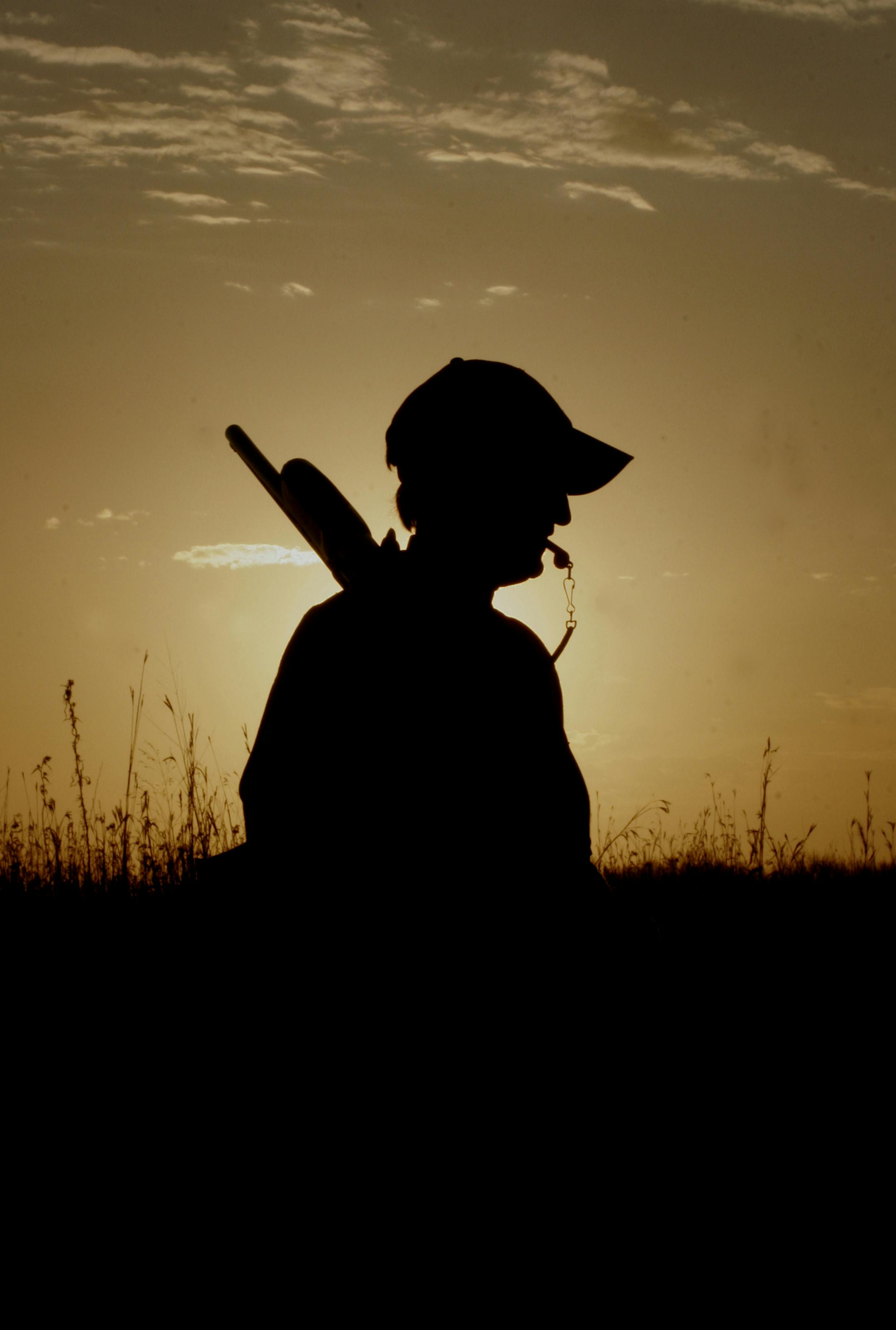 Patti Carr of Detroit Lakes hunted pheasants at sunset Saturday on the Minnesota pheasant opener. She had a dog whistle in her mouth. File photo by Doug Smith ORG XMIT: MIN1210151708160295
