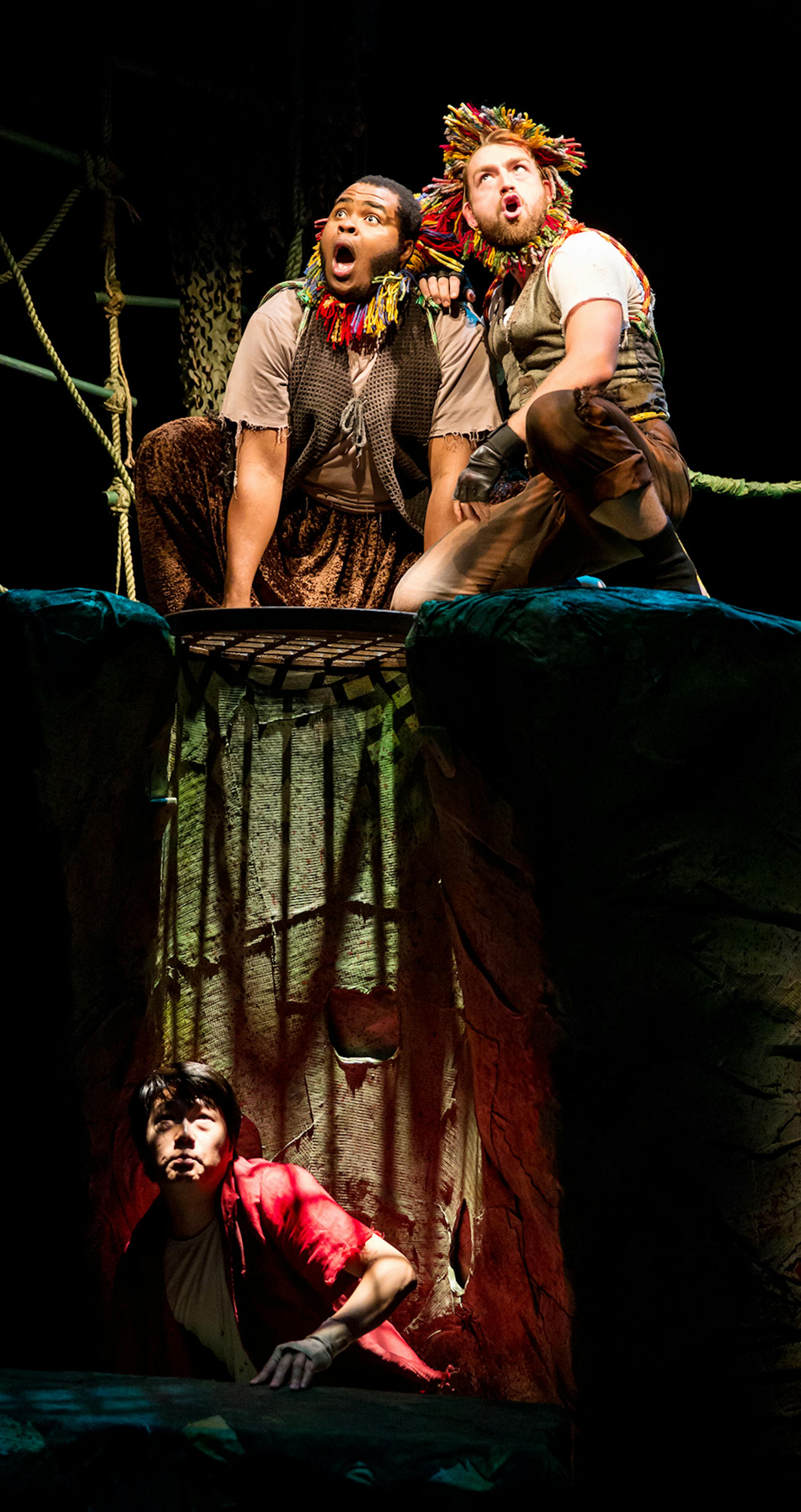 Photo of Eric Sharp, H. Adam Harris, and Casey Hoekstra by Dan Norman. The Jungle Book at Children's Theater Company.
