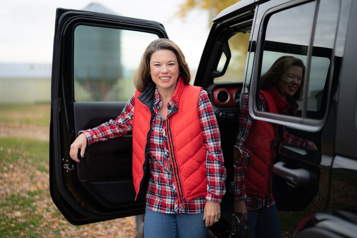 U.S. Rep. Angie Craig visited the Welch, Minnesota, farm of Les Anderson in October 2020.