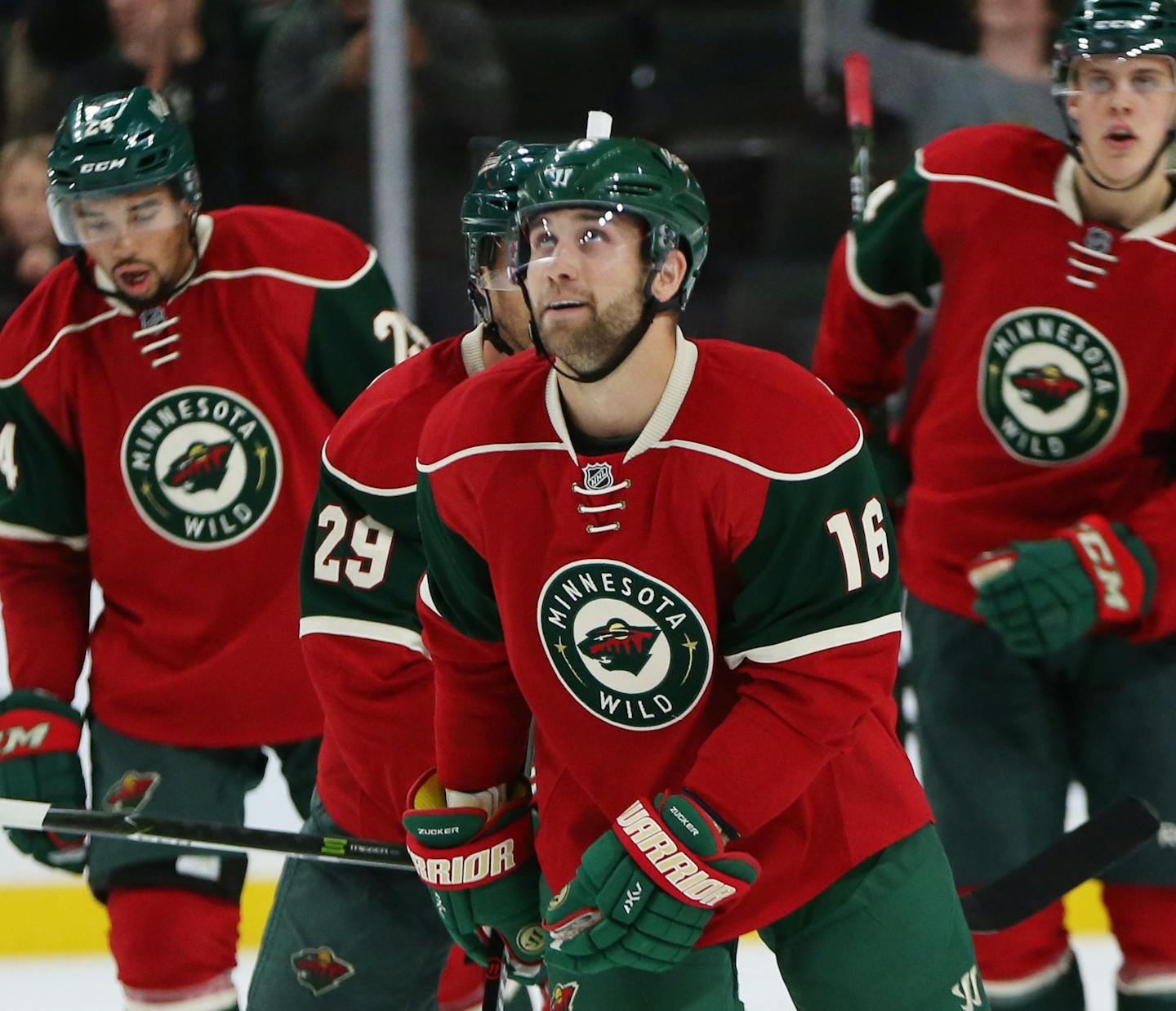 Wild left wing Jason Zucker slipped the puck past Hurricanes goalie Alex Nedeljkovic to secure a 3-1 lead at the end of the third period. ] Mark Vancleave - mark.vancleave@startribune.com * The Carolina Hurricanes played the Minnesota Wild on Sunday, Oct. 2, 2016 at the Xcel Energy Center in St. Paul, Minn.