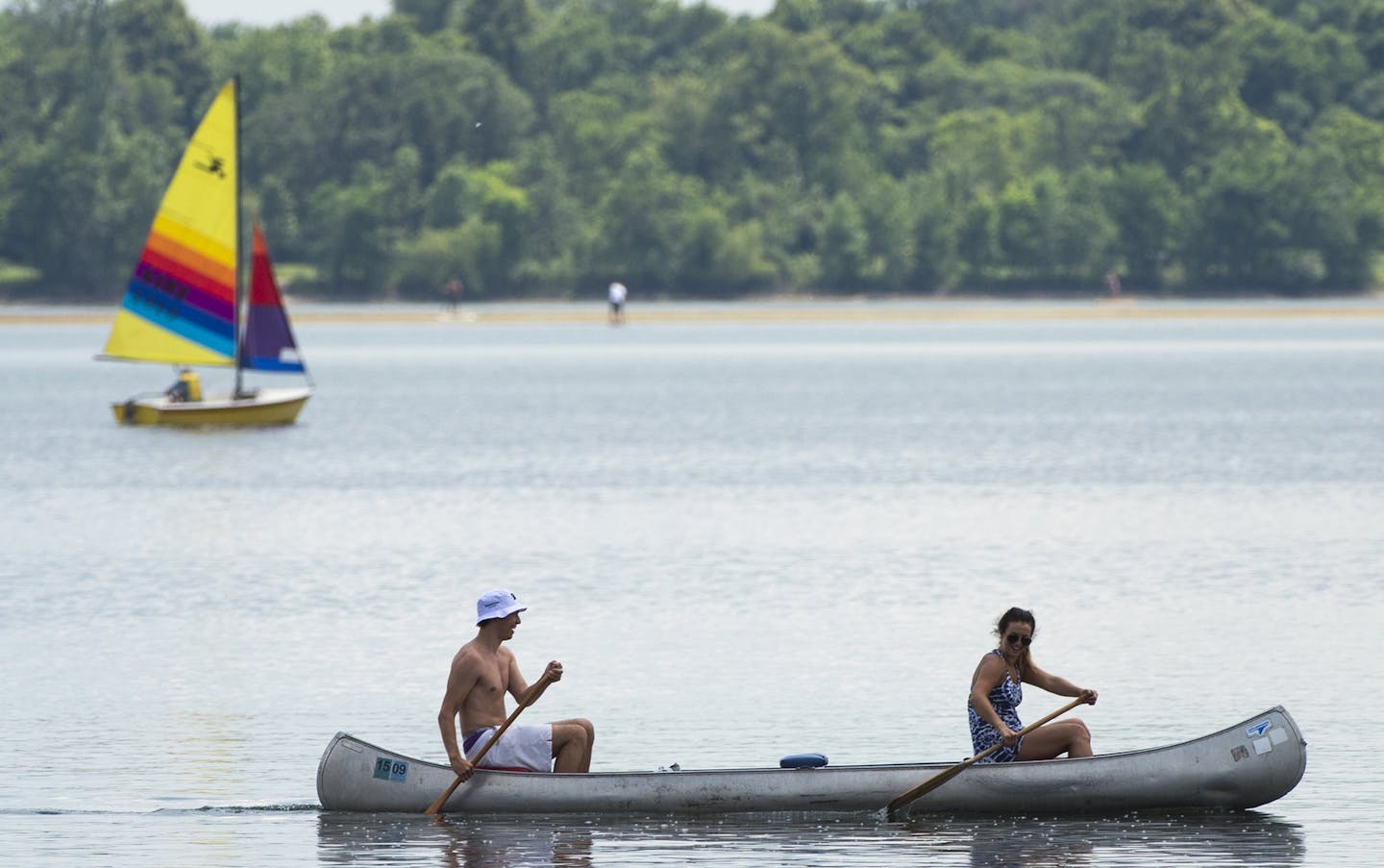 Rowers made their way toward the middle of Lake Calhoun on Friday afternoon. ] Aaron Lavinsky &#x2022; aaron.lavinsky@startribune.com Standalone photos from Lake Calhoun taken Friday, June 26, 2015. ORG XMIT: MIN1506261445111780