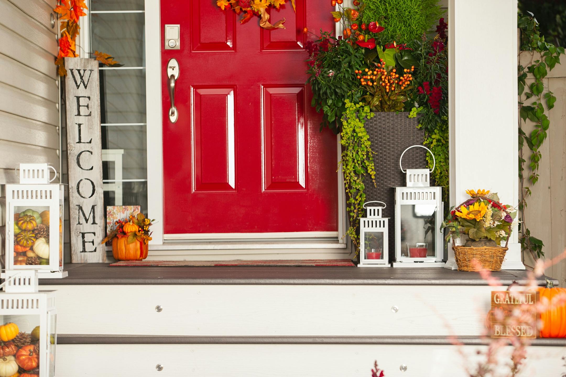 iStock Front door fall decorations.