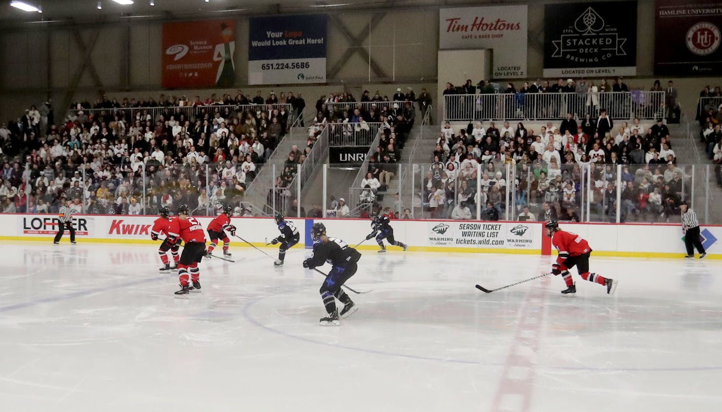 A sellout crowd took in the Minnesota Whitecaps win over the Metropolitan Riveters in the WNHL semifinals Friday