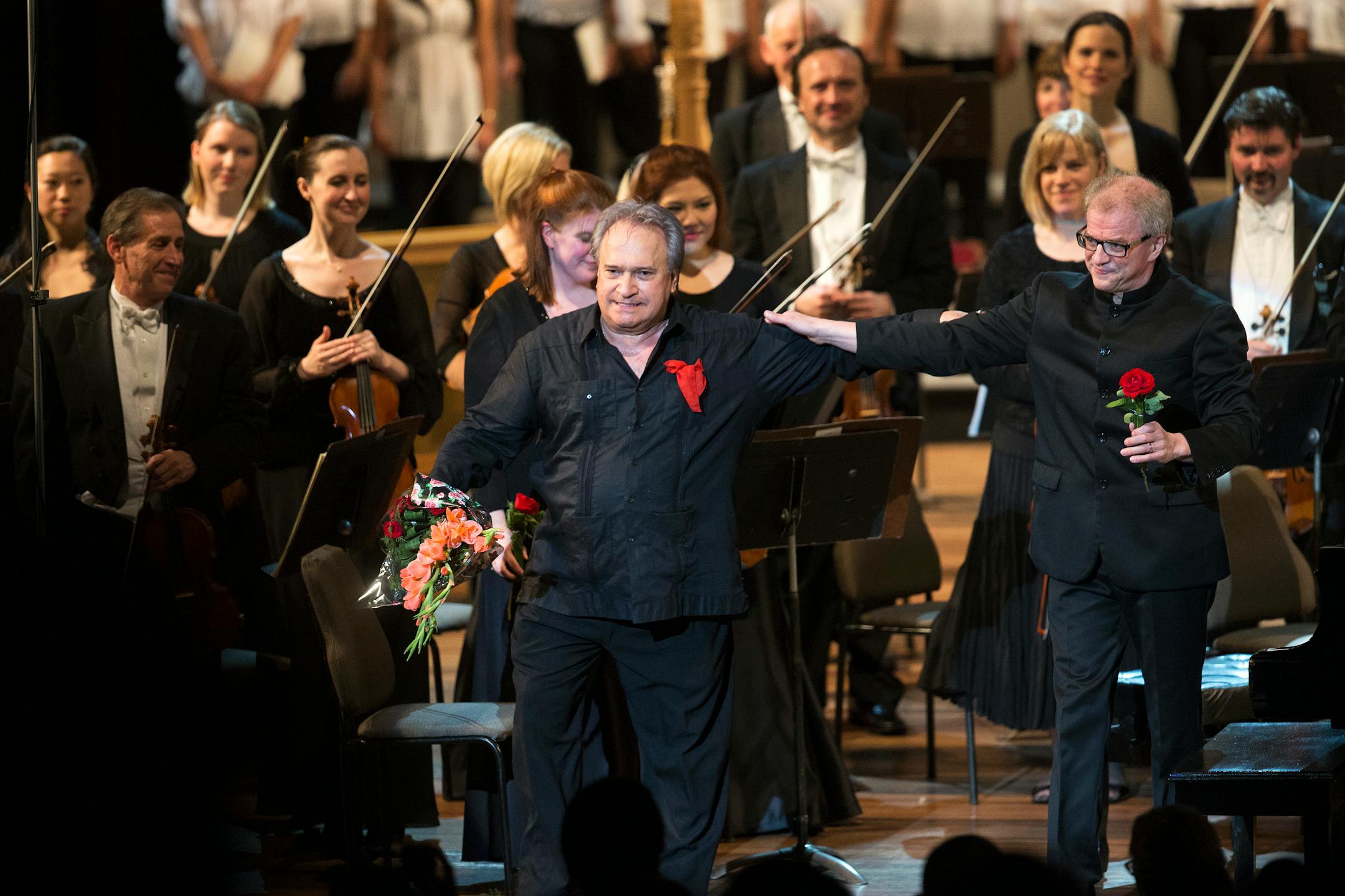 Cuban pianist Frank Fernandez, left, took a bow during the Minnesota Orchestra's first of two concerts at the Teatro Nacional in Havana, Cuba on May 15, 2015.