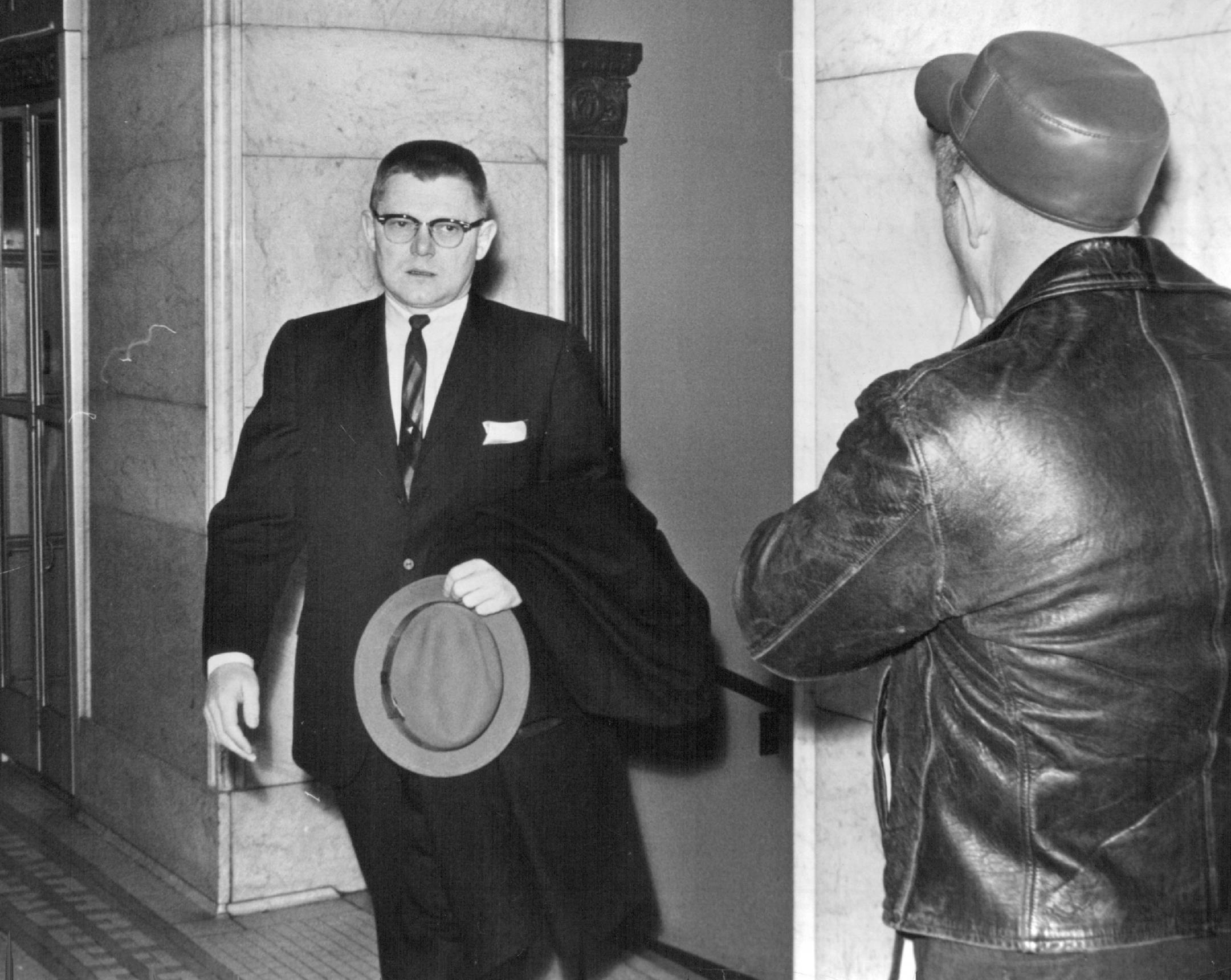 September 22, 1977 T. Eugene Thompson heading for court today His testimony was calm, distinct With folded hands, T. Eugene Thompson sat on the witness stand in Hennepin District Court today and talked of his married life with the w6man he is accused of murdering. Thompson maintained that his wife, Carol, knew not only the amount of insurance which he carried on her life, but also that he had been having an affair with his secretary, Mrs. Jacqueline Olesen. November 29, 1963 Jack Gillis, Minneap
