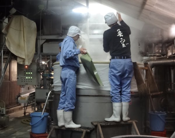 At Kitaya Brewery in Japan's Fukuoka Prefecture, the first step in making sake is to steam the rice.