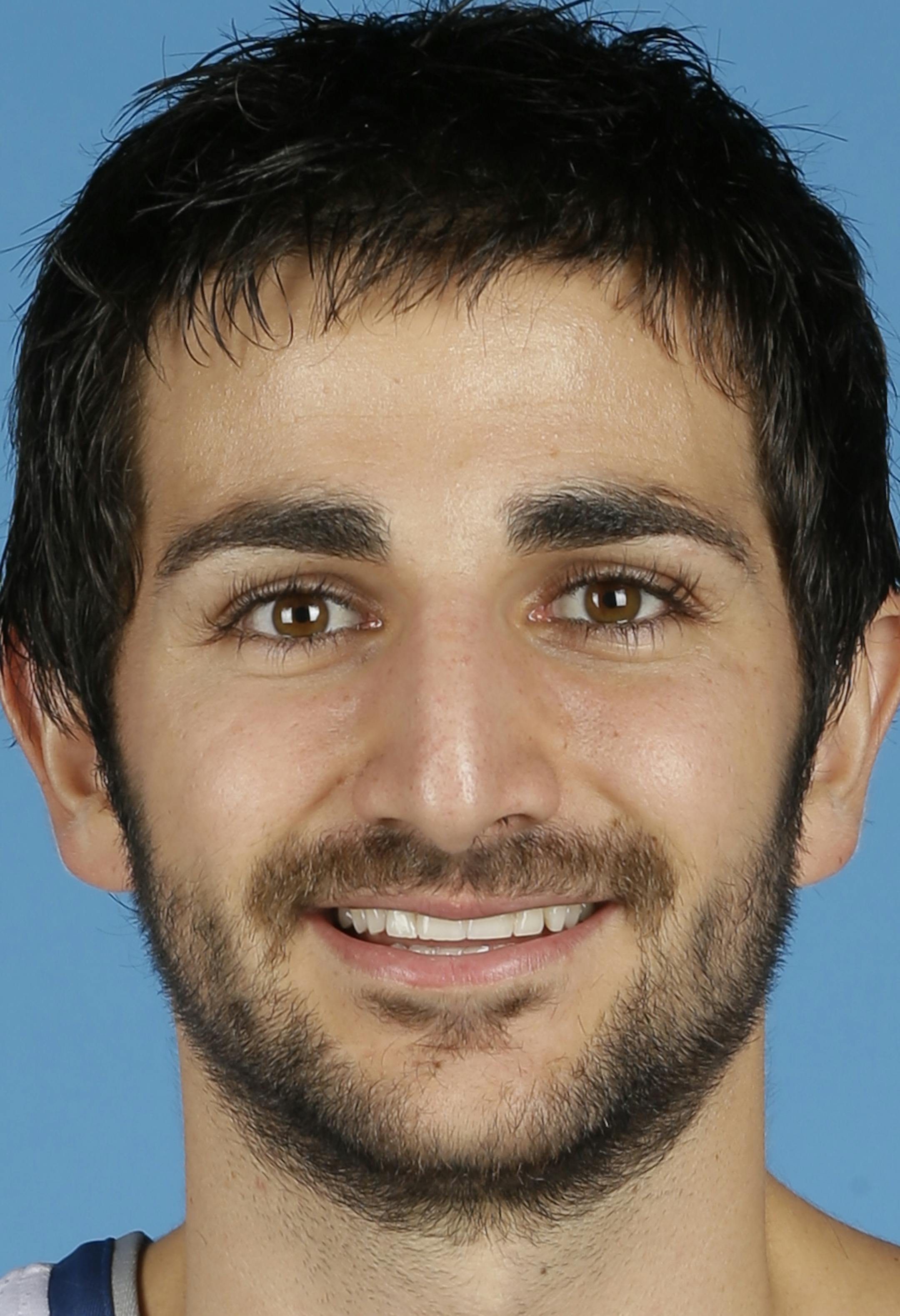 Minnesota Timberwolves' Ricky Rubio of Spain poses for the NBA basketball team's media day, Monday, Sept. 30, 2013, in Minneapolis. (AP Photo/Jim Mone) ORG XMIT: MP10