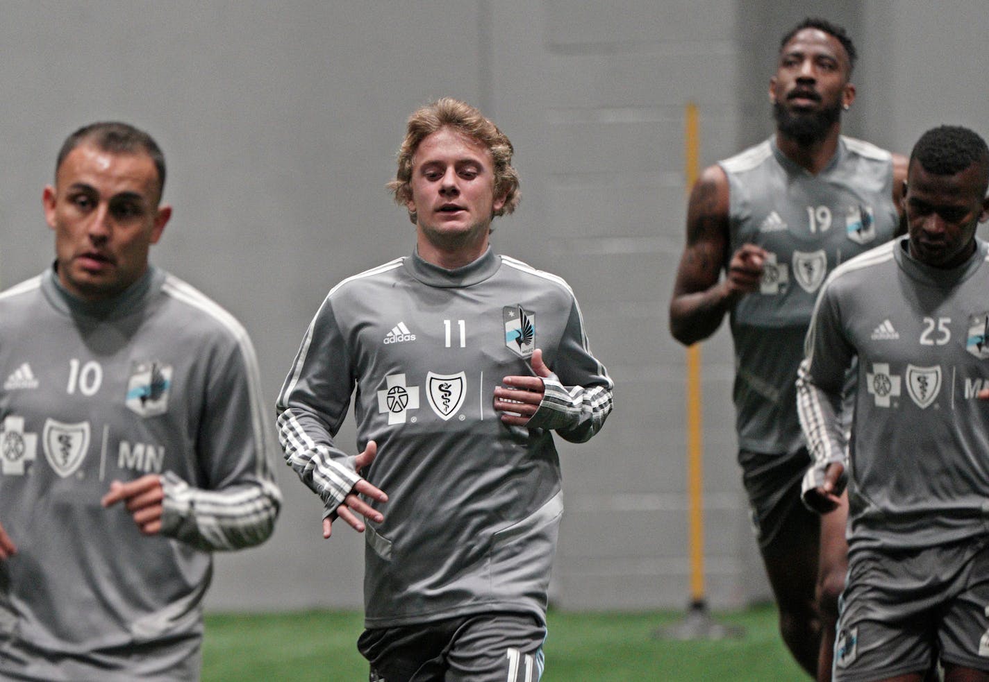 High-priced teenager Thomas Chacon (center) practices with Minnesota United for the first time. ]
brian.peterson@startribune.com
Blaine, MN
Tuesday, August 20, 2019