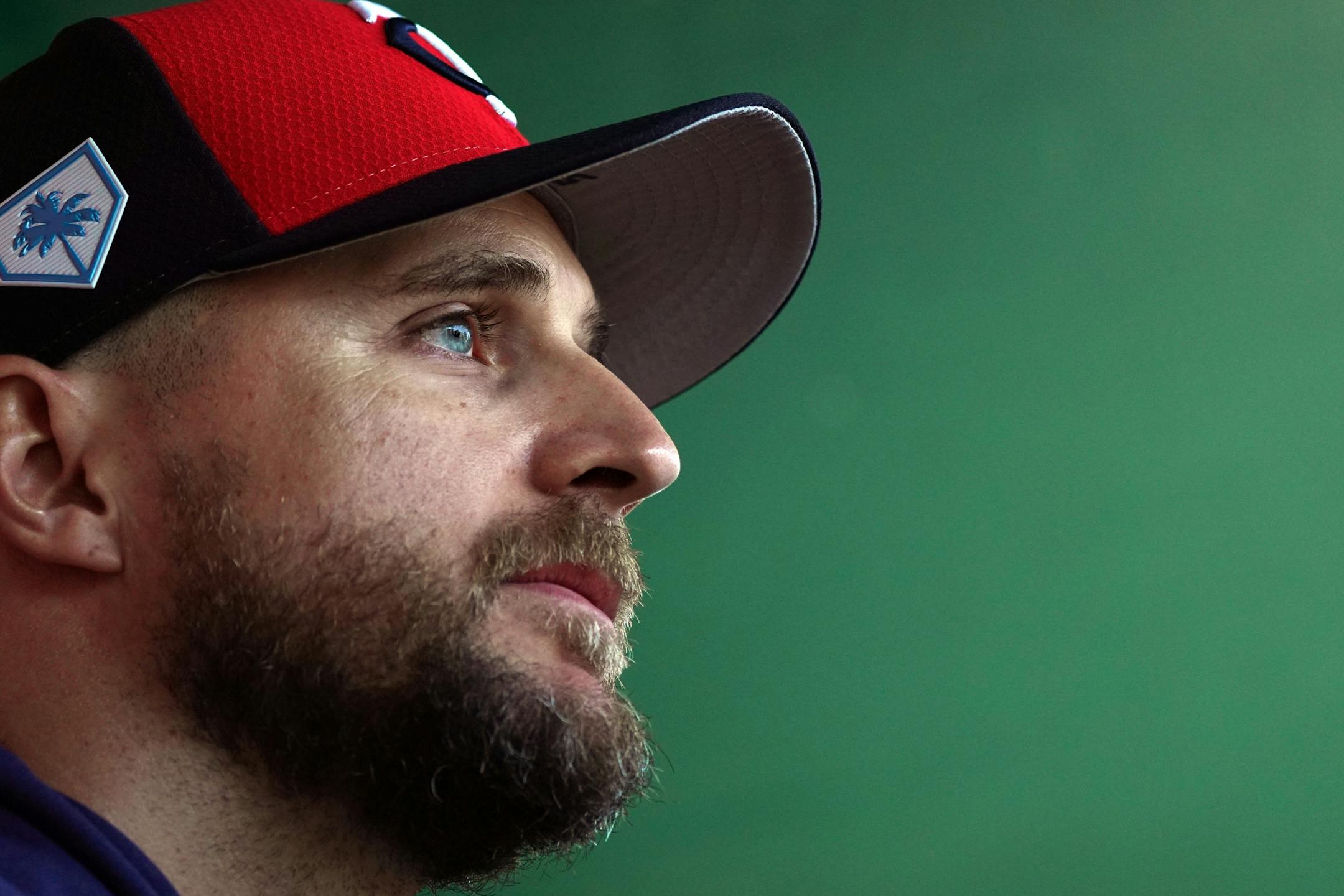 Twins manager Rocco Baldelli was interviewed by reporters in the dugout after workouts at Hammond Stadium Thursday morning.