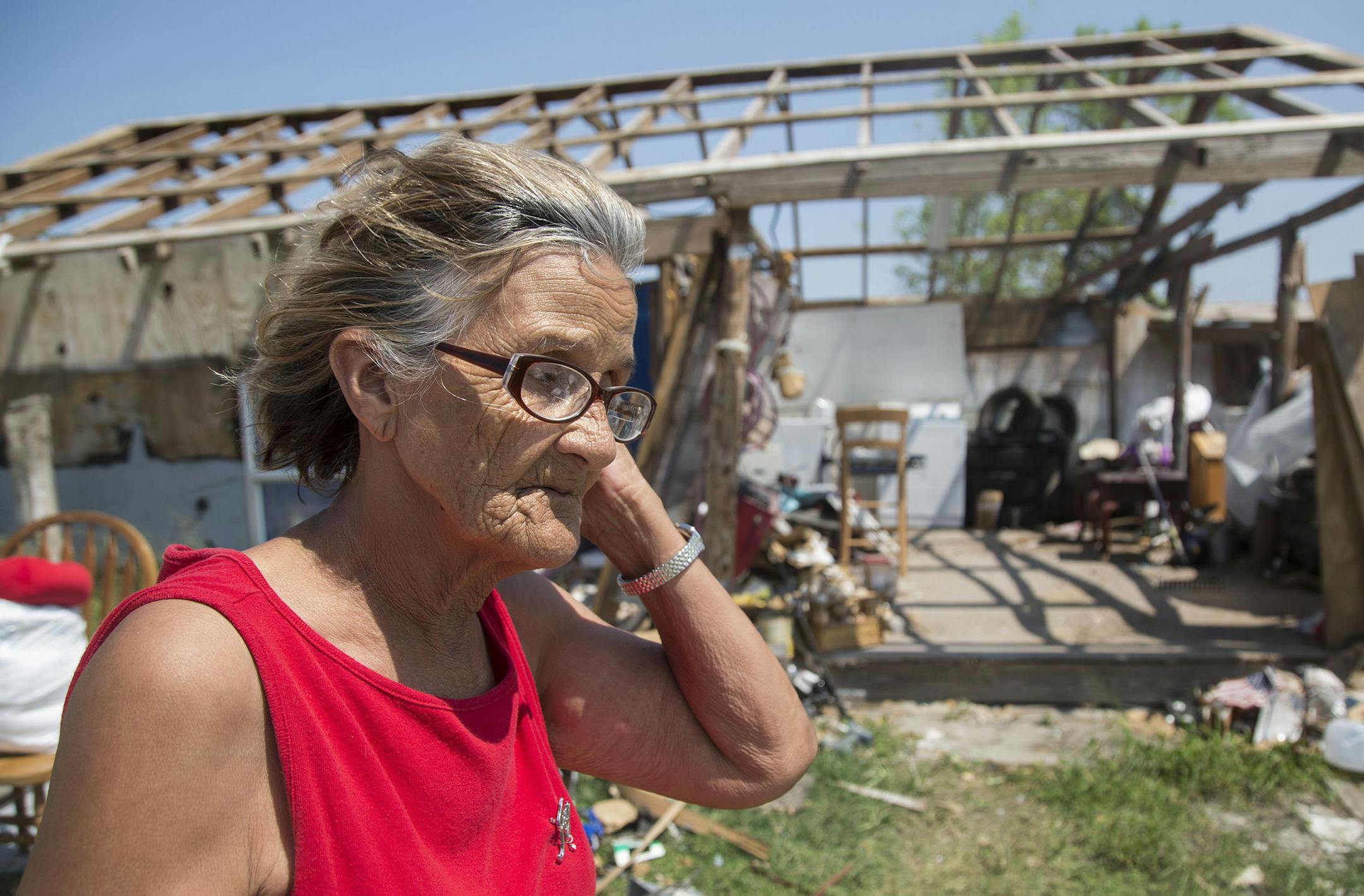 On Sept. 14, 2017, Severita Hernandez try to salvage items from her storage shed, which was ripped apart by Hurricane Harvey during the weekend of Aug. 25. Hernandez and her husband, Carlos Hernandez, cannot stay at their home in Bayside, Texas because it's infested with mold. The couple have no life savings or insurance and are currently hoping for financial assistance from FEMA. "And of course I'll be praying for Jesus to help us too," said Hernandez. (Reshma Kirpalani/Austin American-Statesma