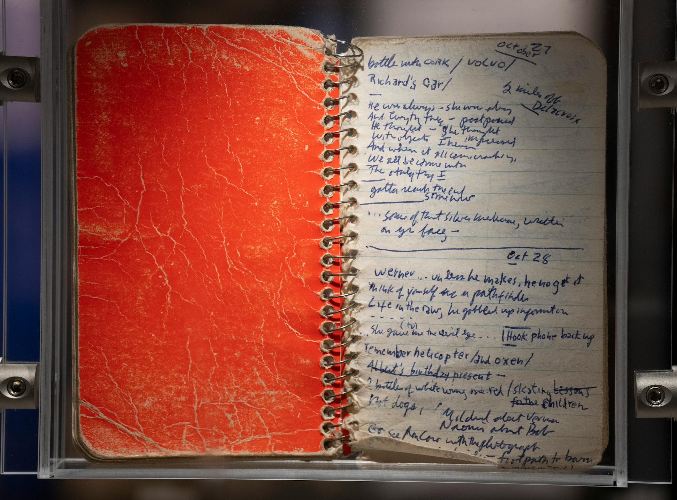 One of three small spiral-bound notebooks that contain the makings of the songs on Bob Dylan's "Blood on the Tracks" album, in addition to poignant notes to himself such as "skating lessons for the children."