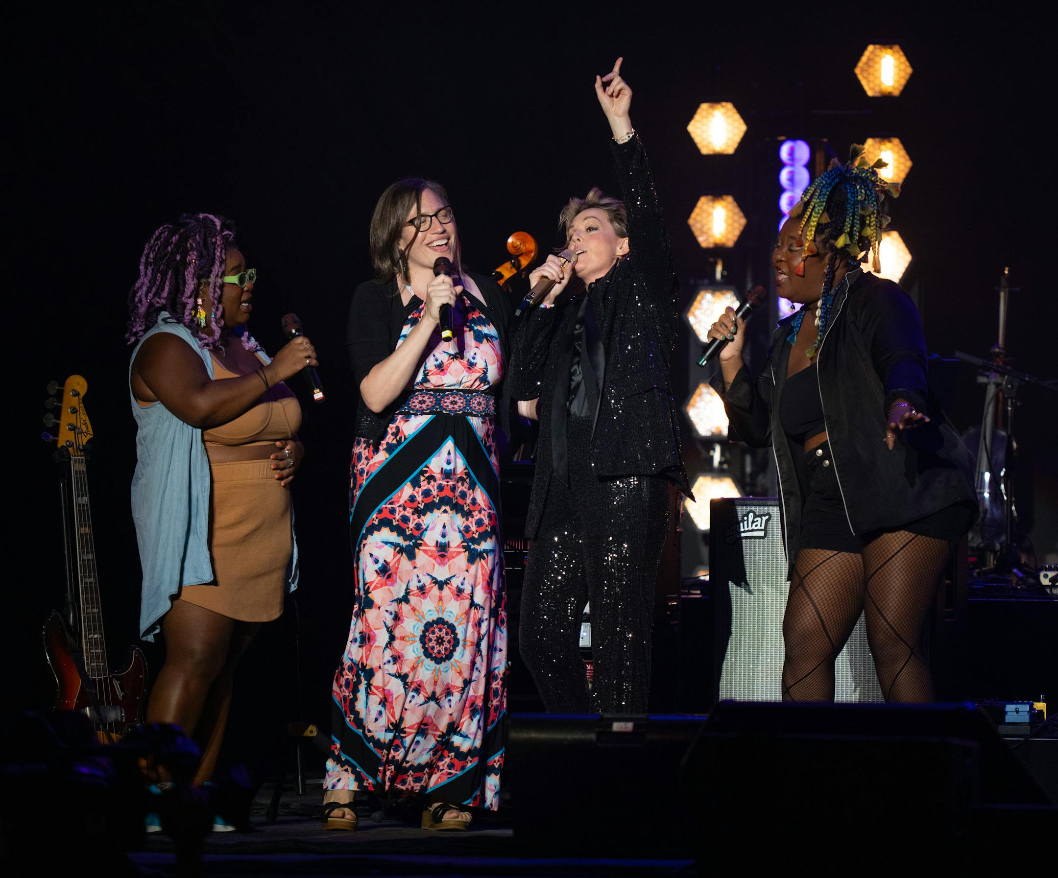 Brandi Carlile stood with her background singers early in her set at the State Fair Grandstand. With Wynonna Judd opening, Brandi Carlile headlined a sold out show at the State Fair Grandstand Tuesday night, August 29, 2023 in Falcon Heights.
