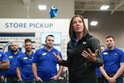 Best Buy CEO Corie Barry greeted employees and then customers as the the Richfield Best Buy store opened on Thanksgiving.