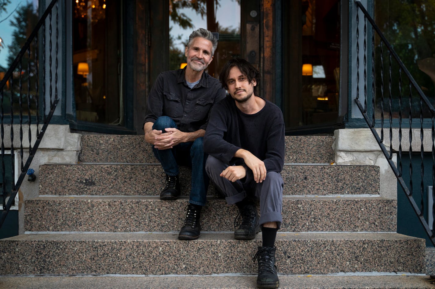 Martin Zellar, the former lead singer of Minnesota's "Gear Daddies," and his son Wilson Zellar pose together the night before the release of their joint-effort album, "Head West," in Minneapolis, Minn., on Thursday, Oct. 5, 2023. This is Martin Zellar's first solo album after an 11-year hiatus, thanks to Wilson, who produced and played guitar on the album. ] Angelina Katsanis • angelina.katsanis@startribune.com