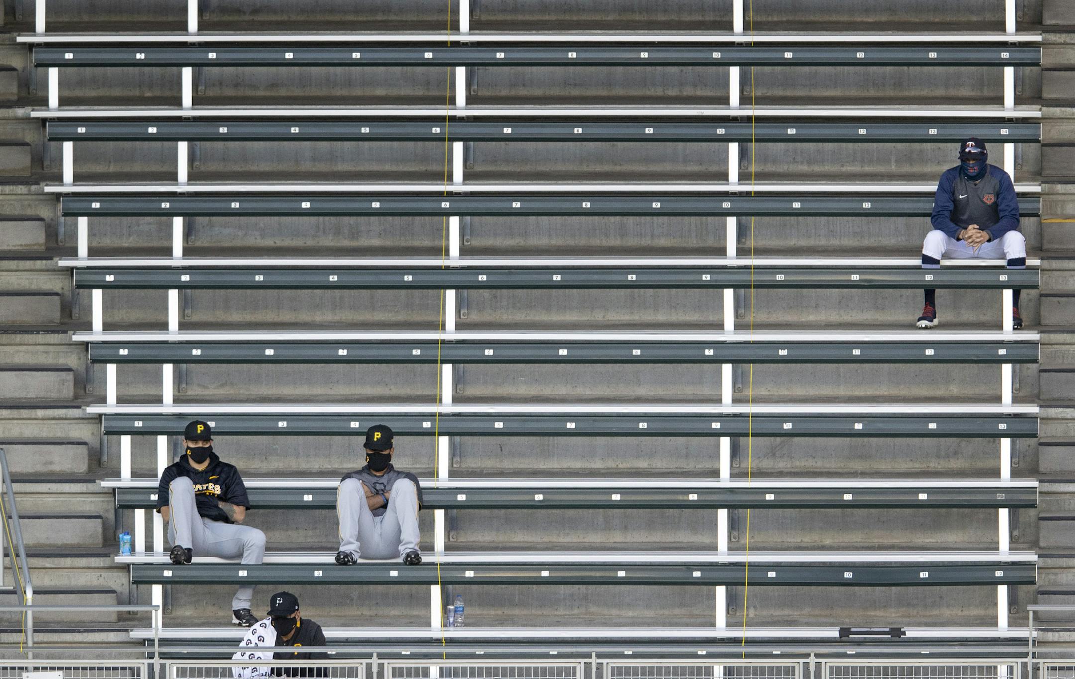 Pittsburgh Pirates and Minnesota Twins left the bullpen and watched the second inning from the left field stands. ] CARLOS GONZALEZ • cgonzalez@startribune.com – Minneapolis, MN – August 3, 2020, Target Field, MLB, Minnesota Twins vs. Pittsburgh Pirates