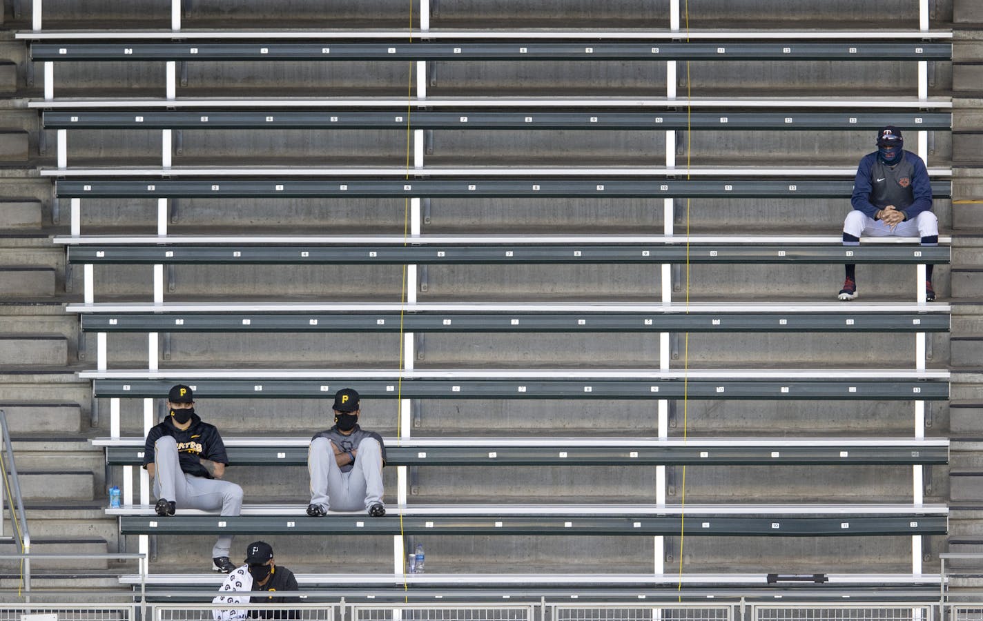 Pittsburgh Pirates and Minnesota Twins left the bullpen and watched the second inning from the left field stands. ] CARLOS GONZALEZ • cgonzalez@startribune.com – Minneapolis, MN – August 3, 2020, Target Field, MLB, Minnesota Twins vs. Pittsburgh Pirates