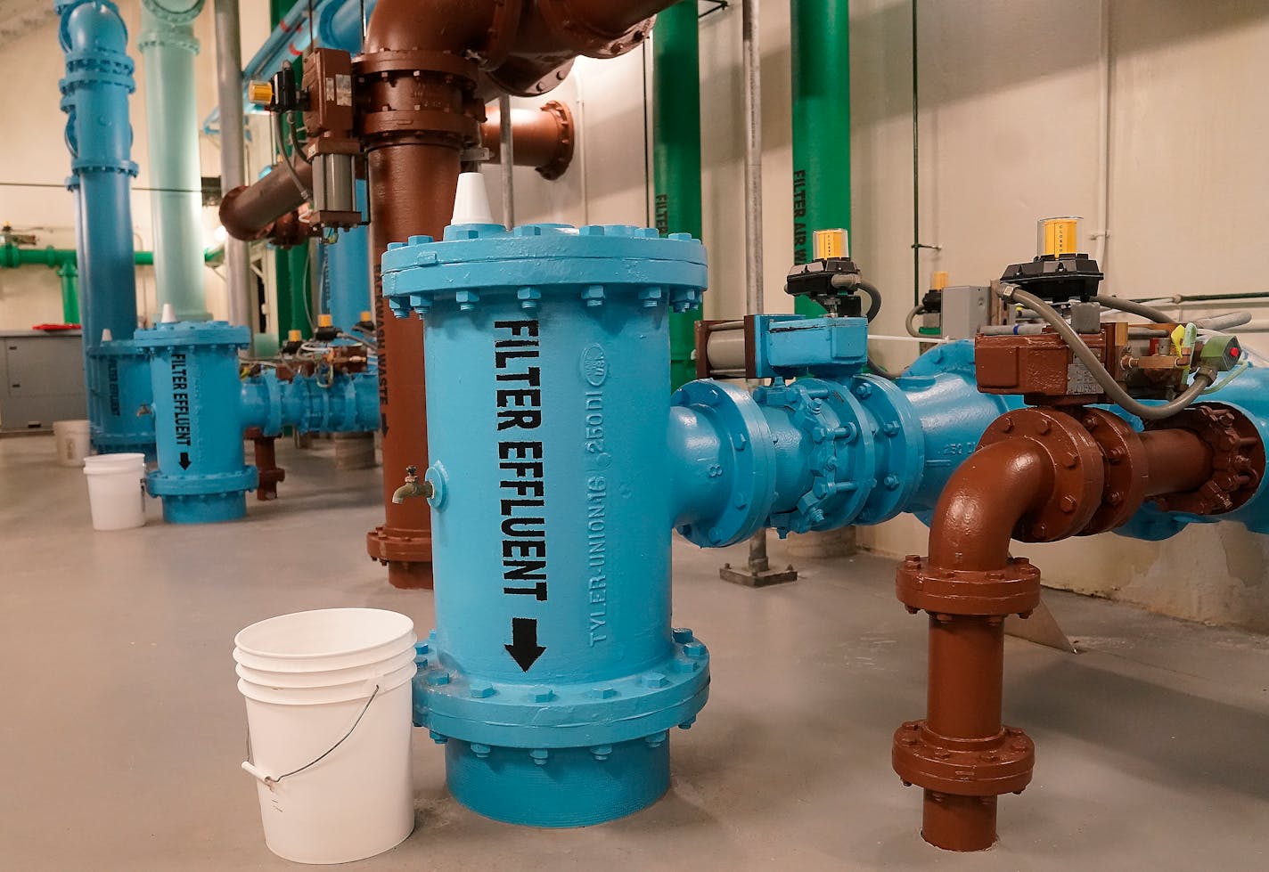 A look inside the pipe gallery in the Elko New Market water treatment facility Wednesday, Dec. 14, 2022 in Elko New Market, Minn. ]