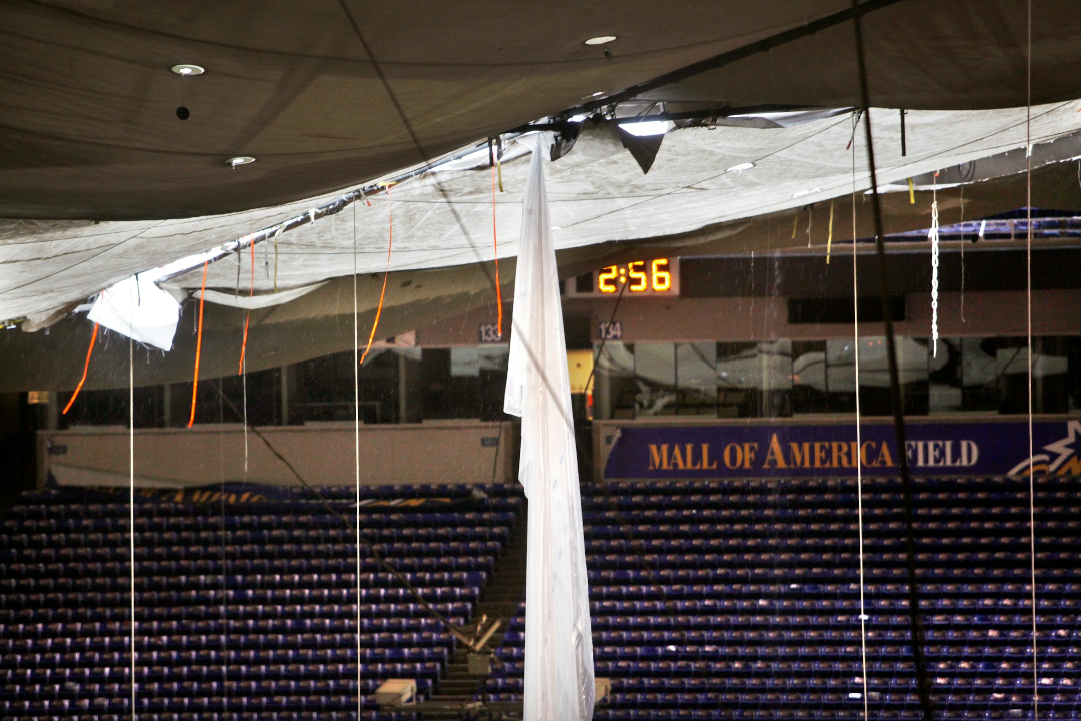 Snow that had melted from the ruptured roof poured into the Mall of America Field's interior in the form of water on Monday.