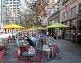 Nicollet Mall sidewalk cafes. The biggest one is the stretch of tables outside the Local, Barrio and Randle�s, between 9th and 10th. The one that�