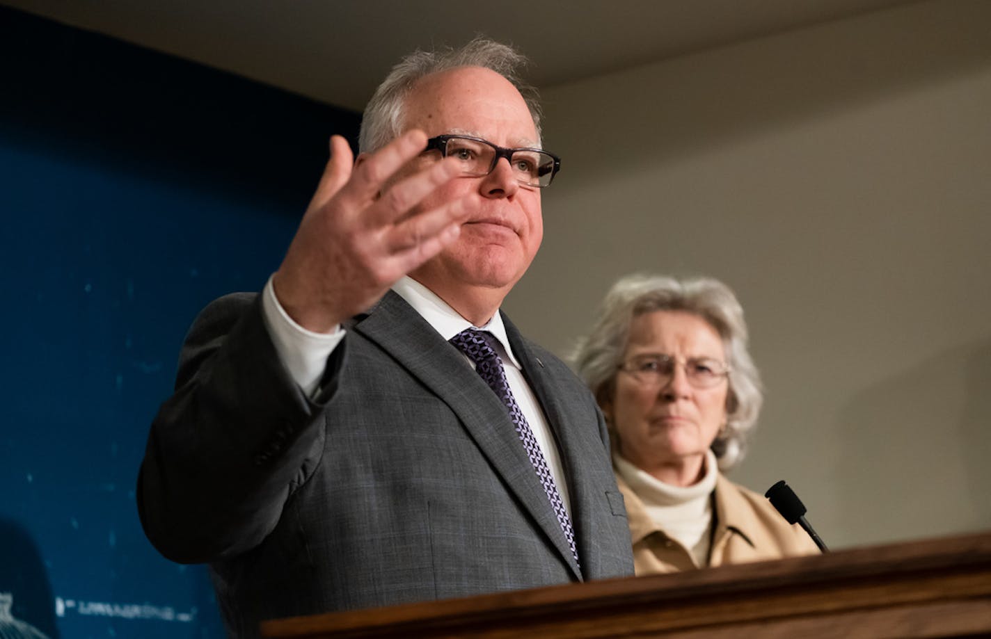 Gov. Tim Walz, with Minnesota Health Commissioner Jan Malcolm, announced community mitigation strategies for Minnesotans in response to the COVID-19 pandemic.