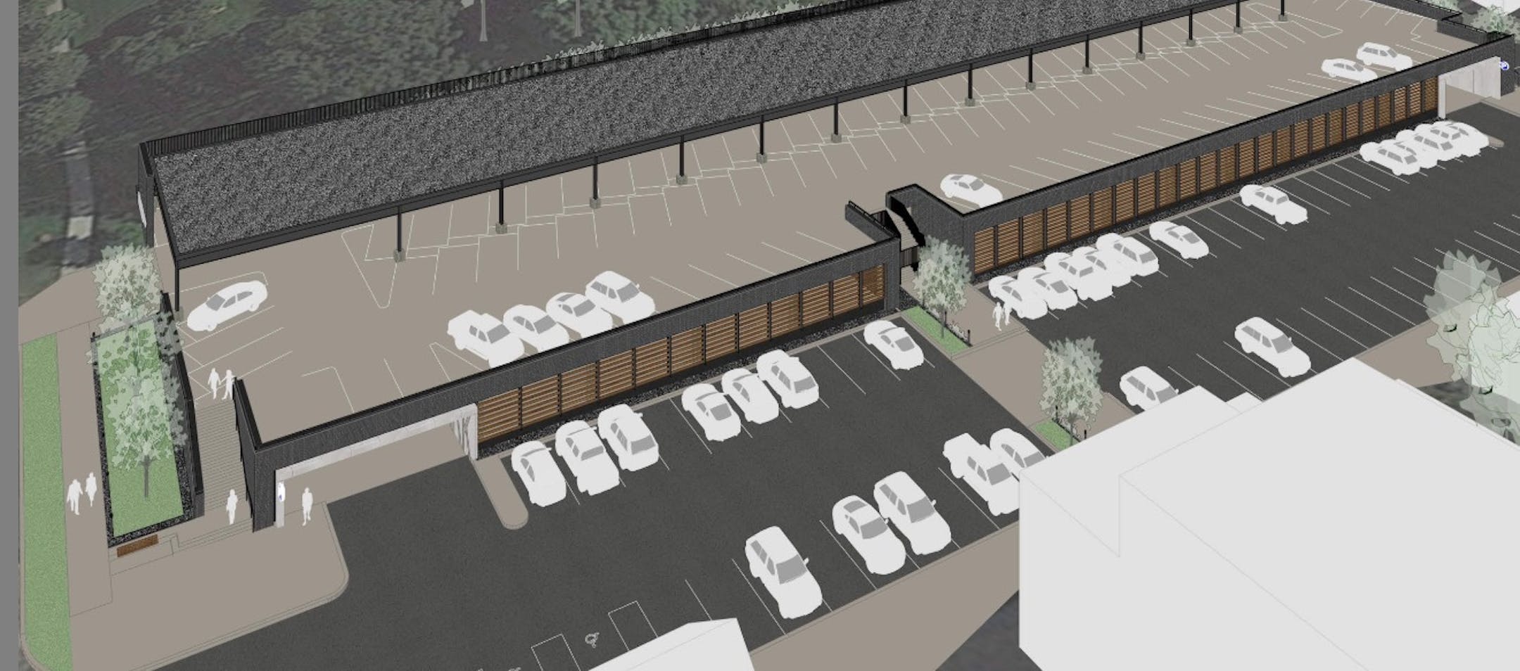 Rendering from HGA Architects of one of the potential designs for a new parking ramp in Wayzata, which would be the first public, city-owned ramp.