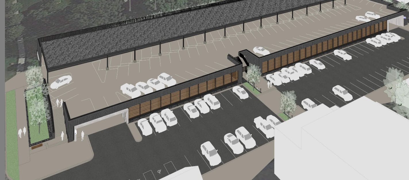 Rendering from HGA Architects of one of the potential designs for a new parking ramp in Wayzata, which would be the first public, city-owned ramp.