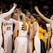 The Gophers gathered for a timeout moments after they pulled ahead of Green Bay on Rachel Banham's three pointer Wednesday night. ] JEFF WHEELER ‚Ä