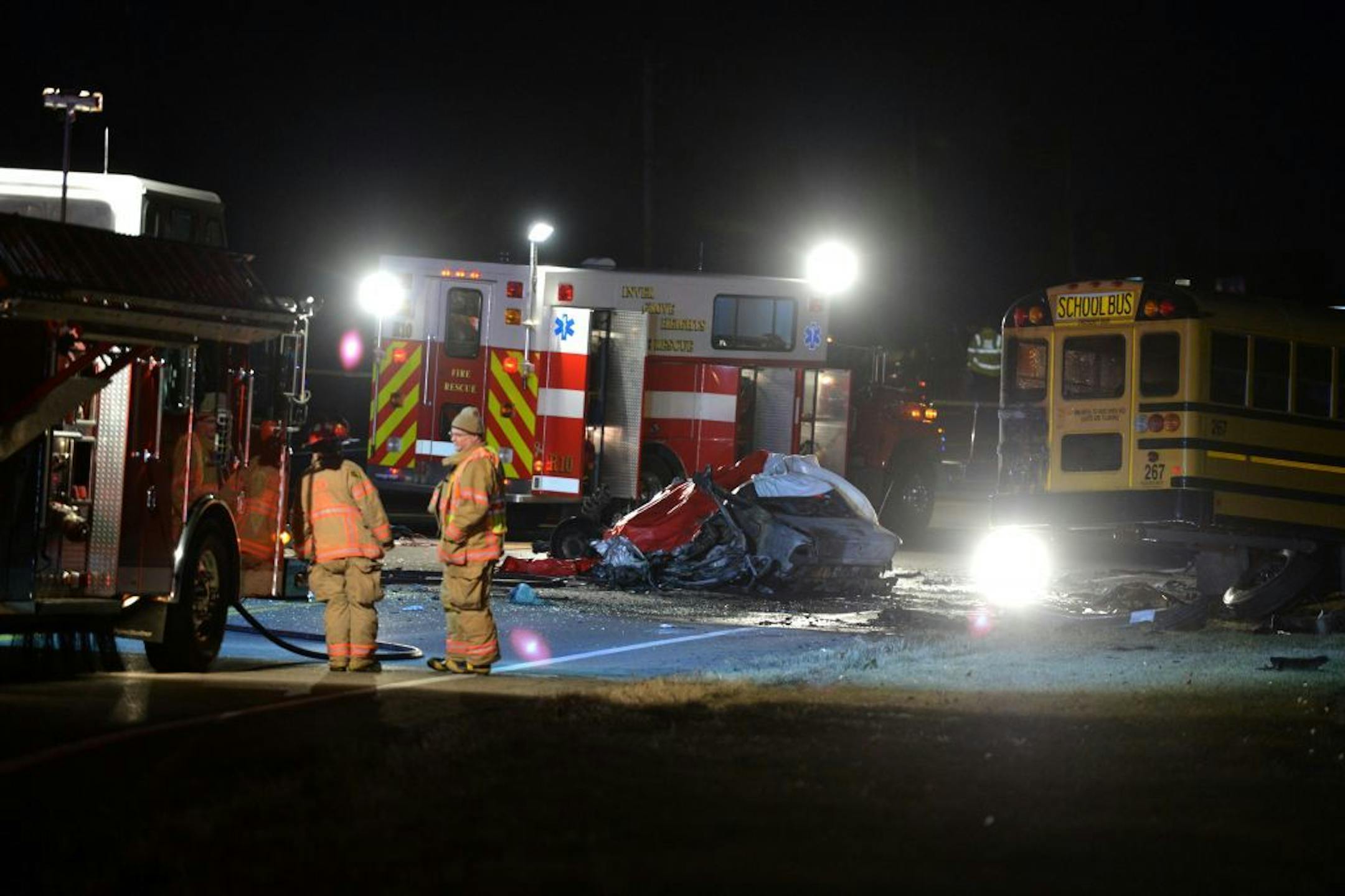 Fatal accident involving a school bus on Argenta Trail near Hwy 55.