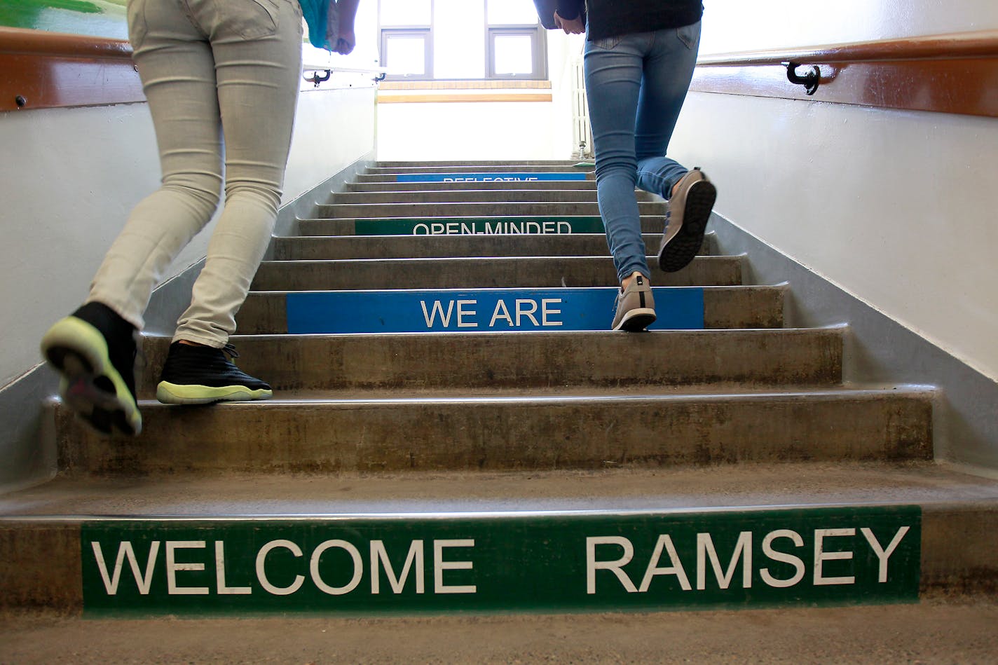 Ramsey Middle School students made their way up a flight of stairs at the school in March 17, 2015 in St. Paul, MN. ] (ELIZABETH FLORES/STAR TRIBUNE) ELIZABETH FLORES ¥ eflores@startribune.com