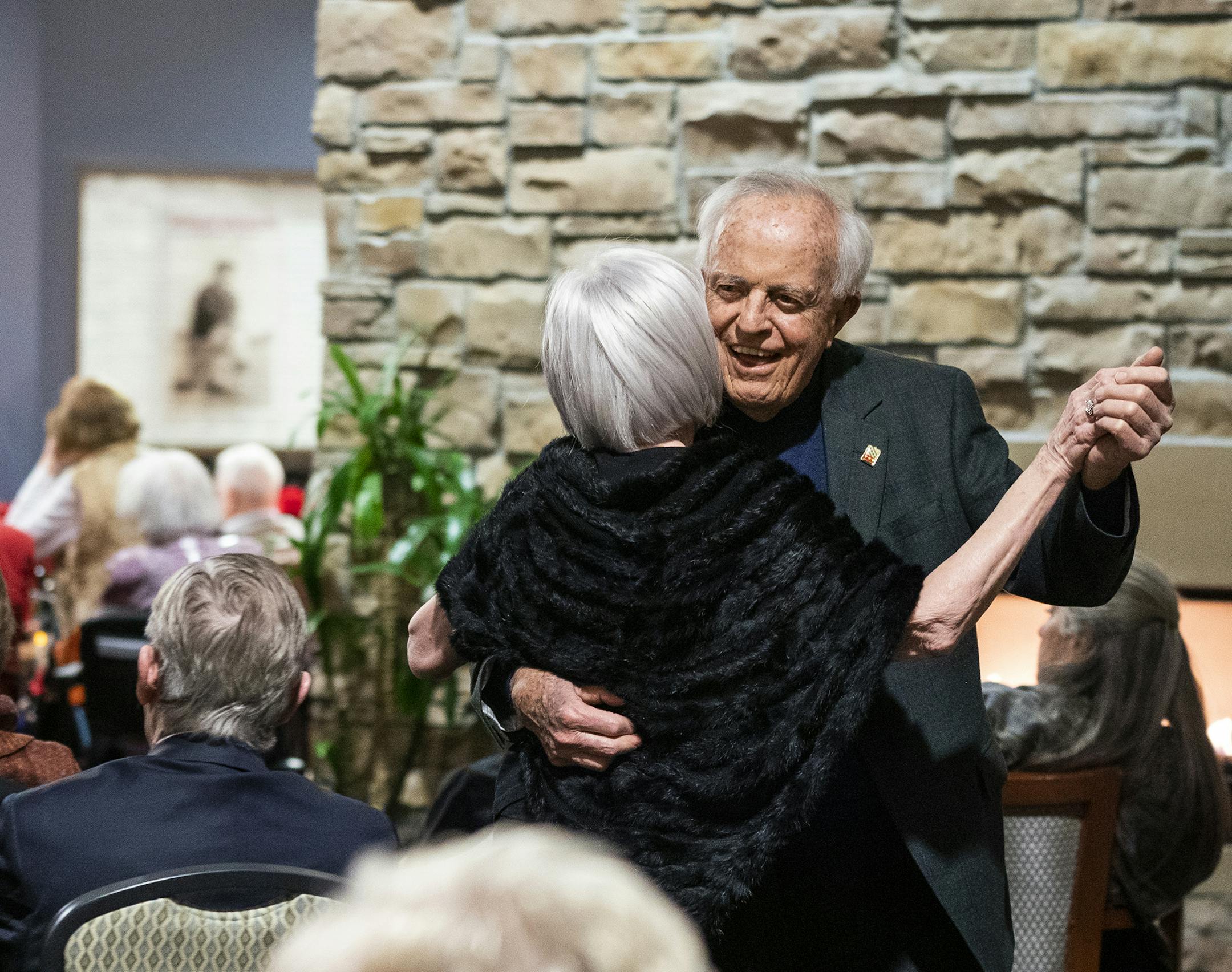 Jack Whelan and Arlene Wilson shared a dance to the tunes of the Barbary Coast Dixieland Jazz Band. ] LEILA NAVIDI &#x2022; leila.navidi@startribune.com BACKGROUND INFORMATION: The Barbary Coast Dixieland Jazz Band played at Friendship Village in Bloomington on Thursday, December 12, 2019.