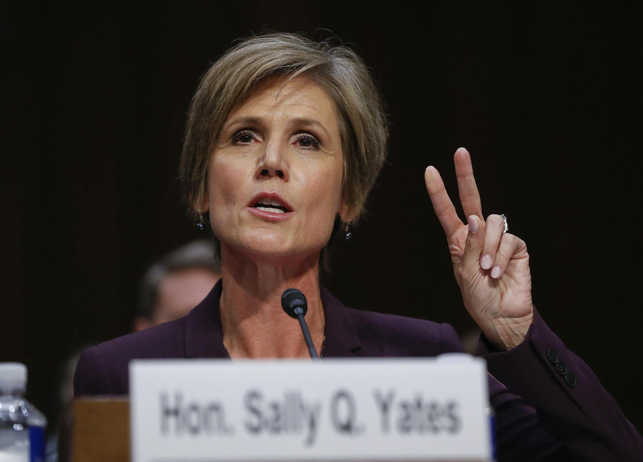 Former acting Attorney General Sally Yates testifies on Capitol Hill in Washington, Monday, May 8, 2017, before the Senate Judiciary subcommittee on Crime and Terrorism hearing: "Russian Interference in the 2016 United States Election." (AP Photo/Pablo Martinez Monsivais)