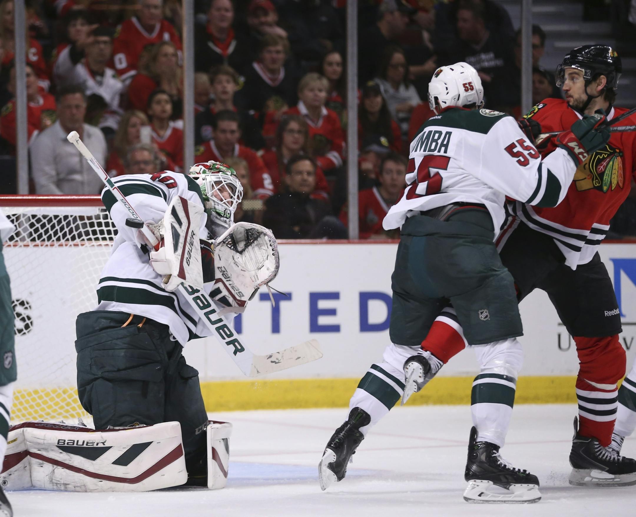 Wild goalie Devan Dubnyk (40) made a second period save Sunday night.