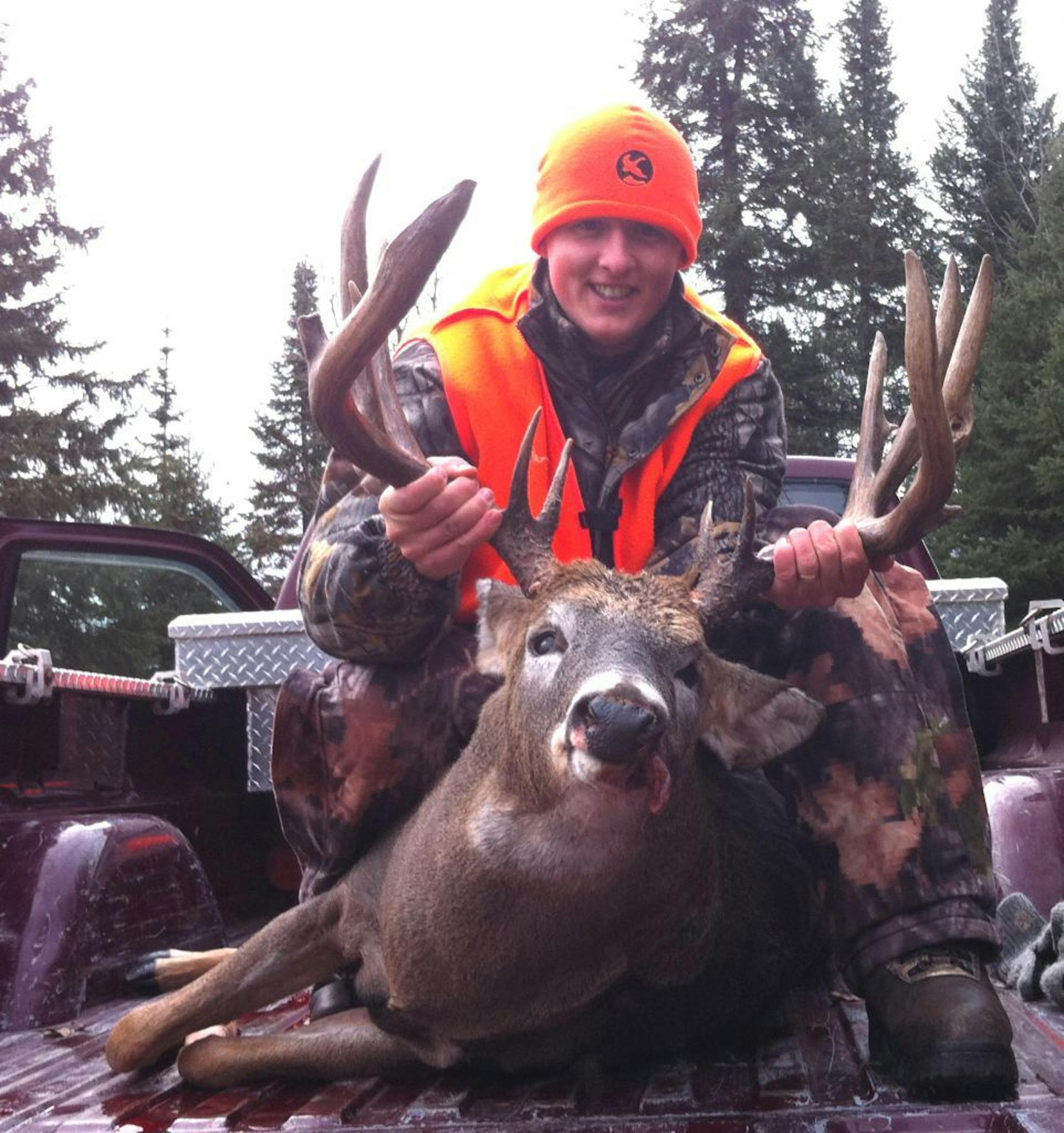 Josh Coleman of Ramsey with a monster 17-point whitetail taken near Blackduck, Minn.