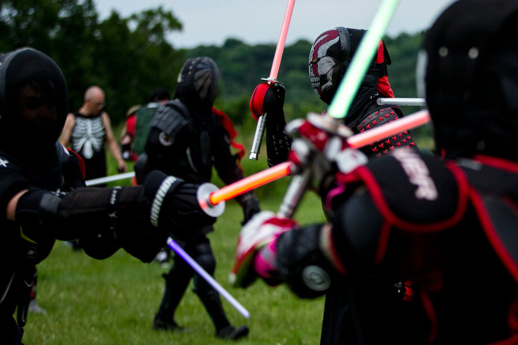 In an all-day series of melees at Afton State Park last month, nearly 50 people battled with LED sabers, wearing repurposed sports gear as armor. The Afton battle was the creation of the Saber Legion, which has gained thousands of followers worldwide after starting in Minnesota just four years ago.