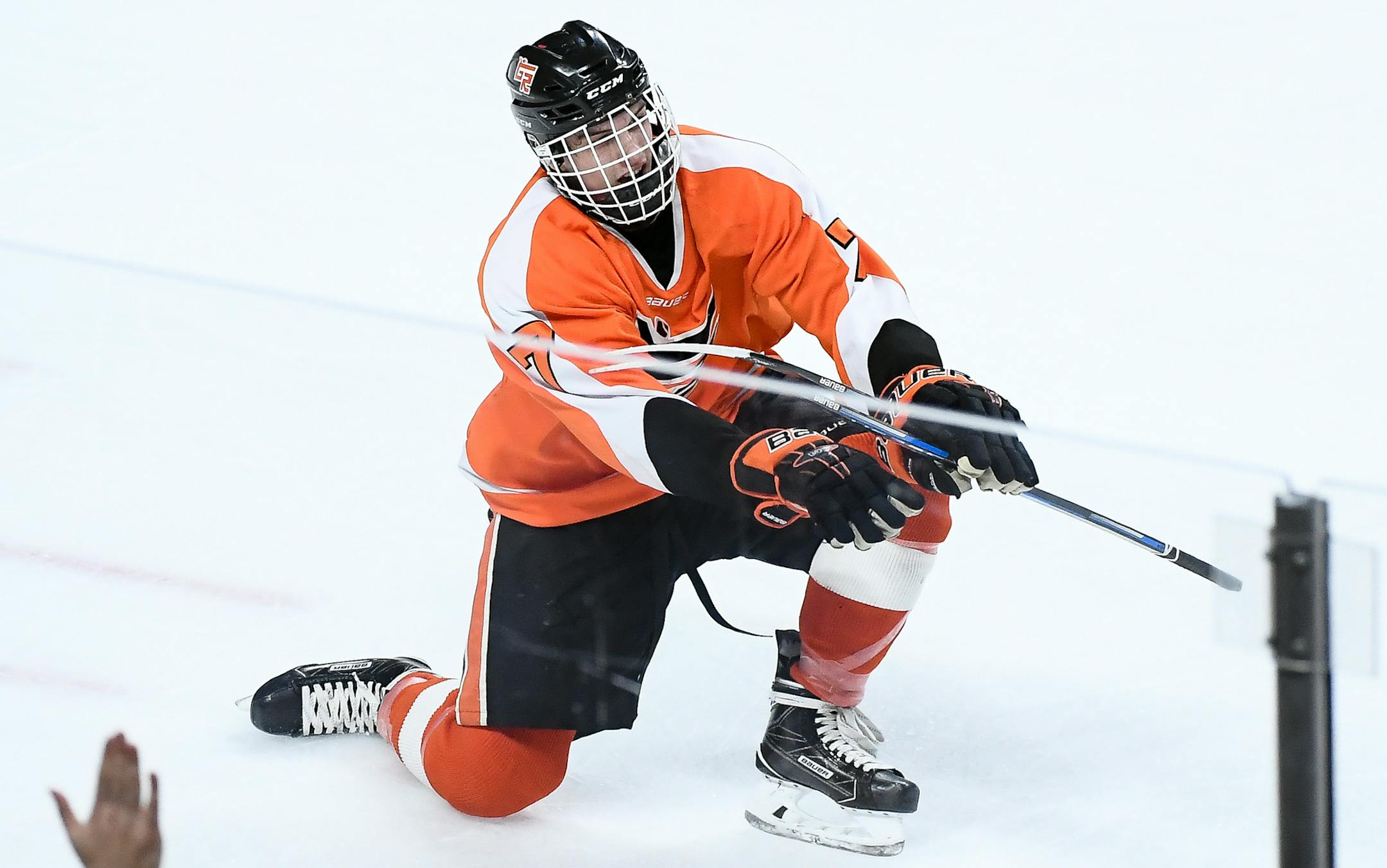 Grand Rapids forward Blake McLaughlin (7) celebrated his second period goal against Maple Grove. ] AARON LAVINSKY ï aaron.lavinsky@startribune.com Maple Grove played Grand Rapids in a boys' 2A quarterfinal hockey game on Thursday, March 9, 2017 at Xcel Energy Center in St. Paul, Minn.