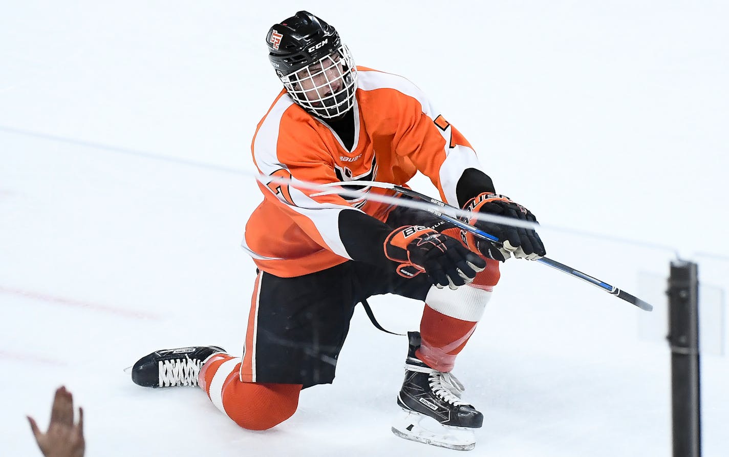 Grand Rapids forward Blake McLaughlin (7) celebrated his second period goal against Maple Grove. ] AARON LAVINSKY &#xef; aaron.lavinsky@startribune.com Maple Grove played Grand Rapids in a boys' 2A quarterfinal hockey game on Thursday, March 9, 2017 at Xcel Energy Center in St. Paul, Minn.