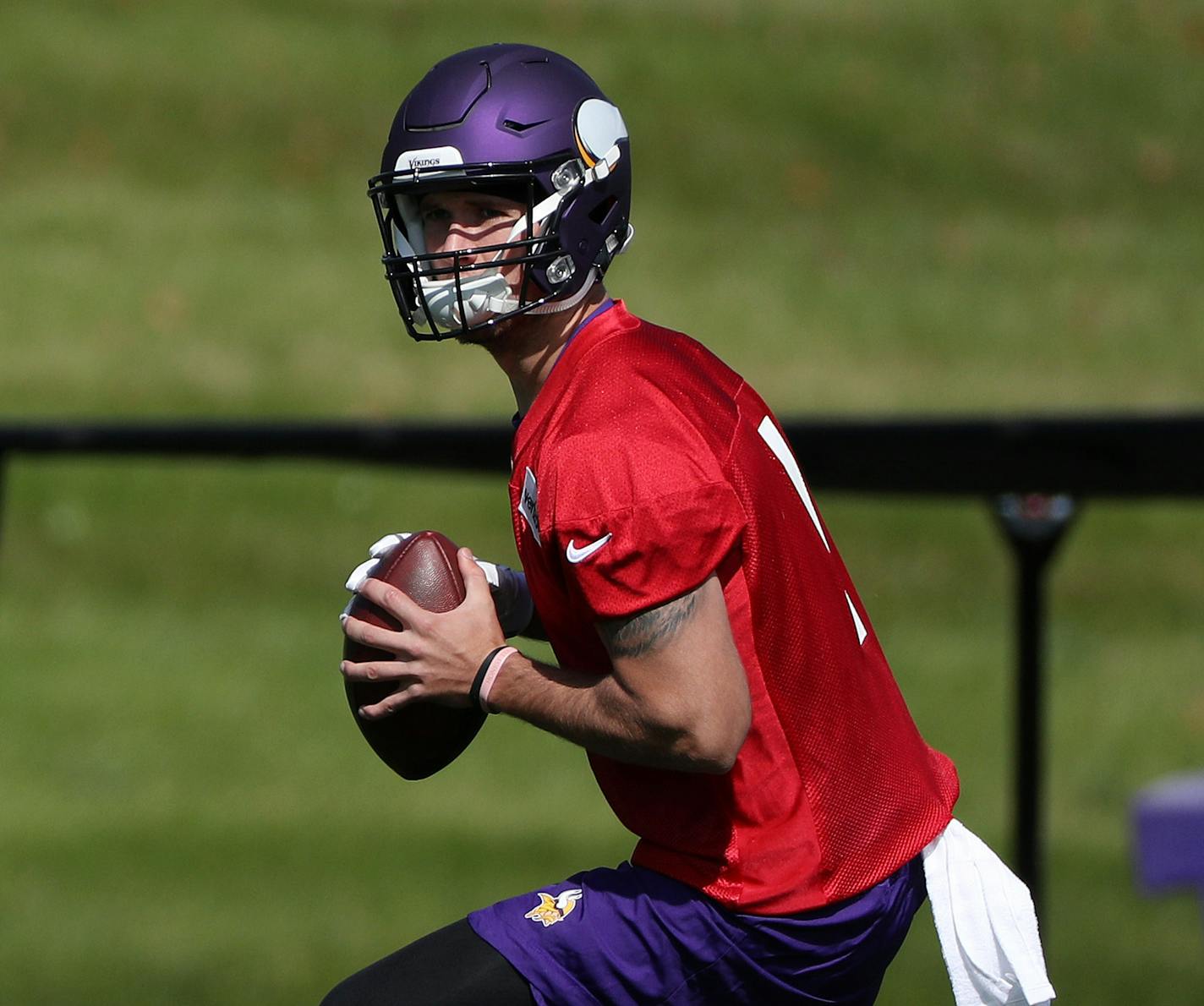 Minnesota Vikings quarterback Kyle Sloter (1) practiced with the team Tuesday. ] ANTHONY SOUFFLE &#x2022; anthony.souffle@startribune.com Players worked out during a Minnesota Vikings team practice Tuesday, Sept. 5, 2017 at their Winter Park facility in Eden Prairie, Minn.