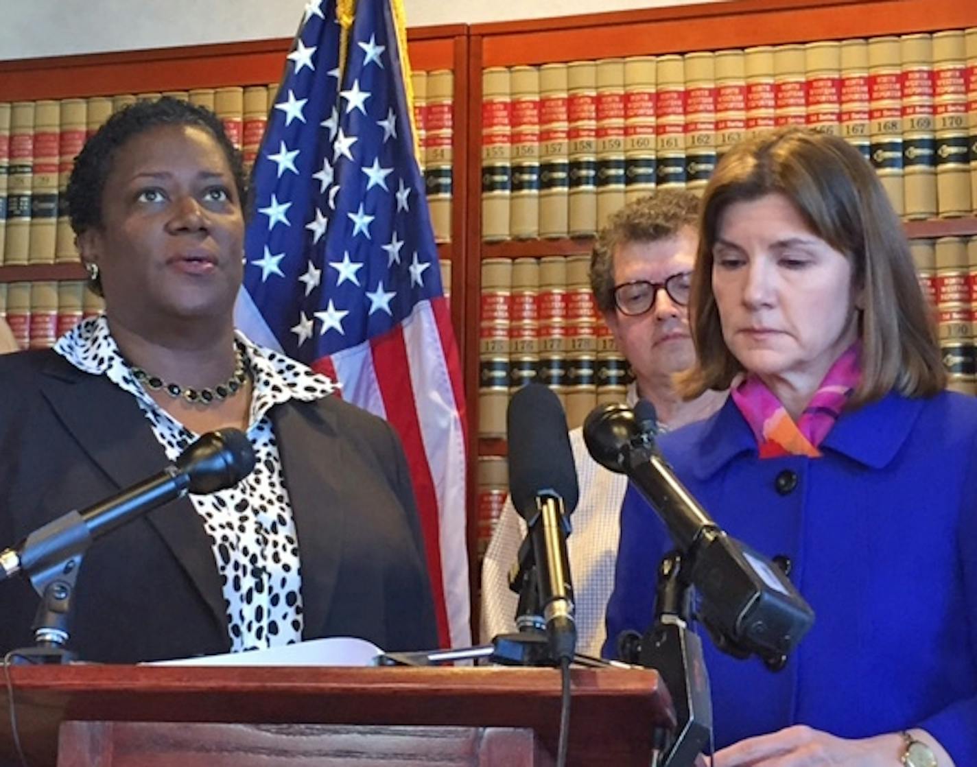 Sherry Glanton of Brooklyn Center, at left, donated three cars to what she thought was strictly for Make a Wish. �When they answered the phone, it was a different company,�� she said. Minnesota Attorney General Lori Swanson is at right.