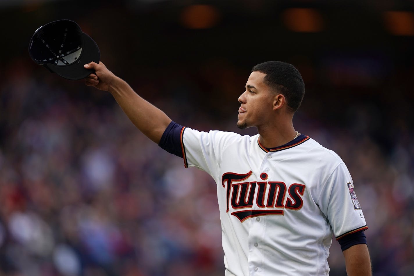 Jose Berrios tipped his cap during the 2019 opener.