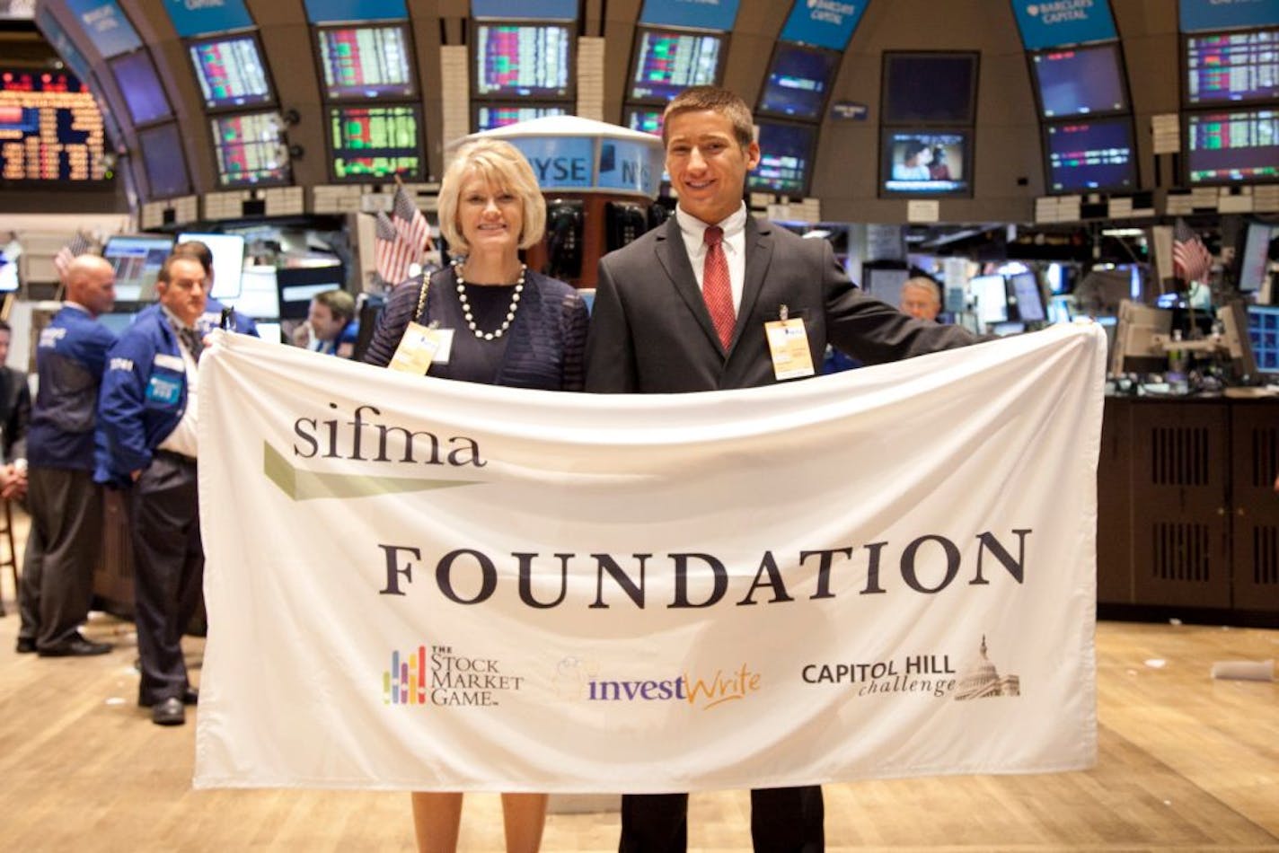 Jack Alexander and his business teacher Candace Lee at the New York Stock Exchange.
Photo: SIFMA