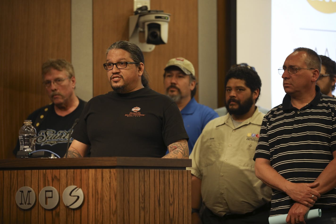 Ernie Gonzales, an engineer in charge at Roosevelt High School, spoke on behalf of other janitor/engineers in charge whose positions are being eliminated in the next budget.