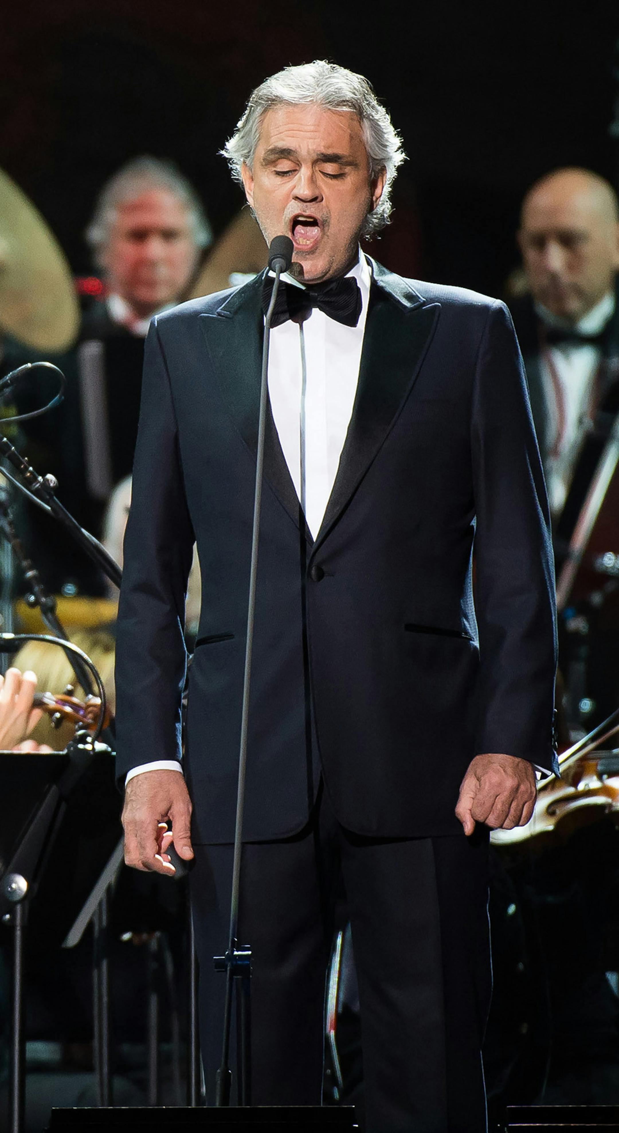 Andrea Bocelli performs in concert to support his latest album "Cinema" at Madison Square Garden on Wednesday, Dec. 9, 2015 in New York. (Photo by Charles Sykes/Invision/AP) ORG XMIT: NYCS103