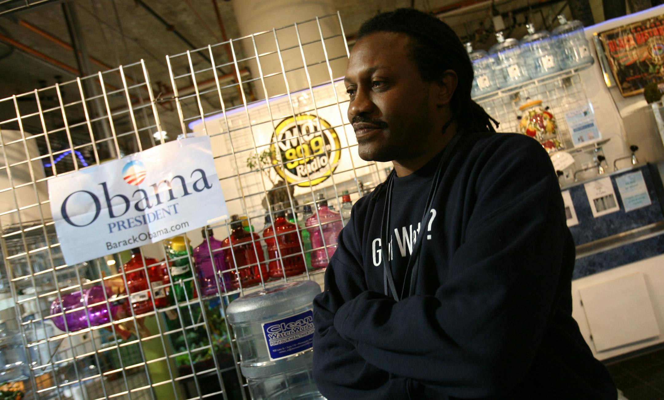 Ronald Peters said that he has supported Obama from the beginning and that people have responded positively to the campaign sign he displays at his shop at the Midtown Global Market.