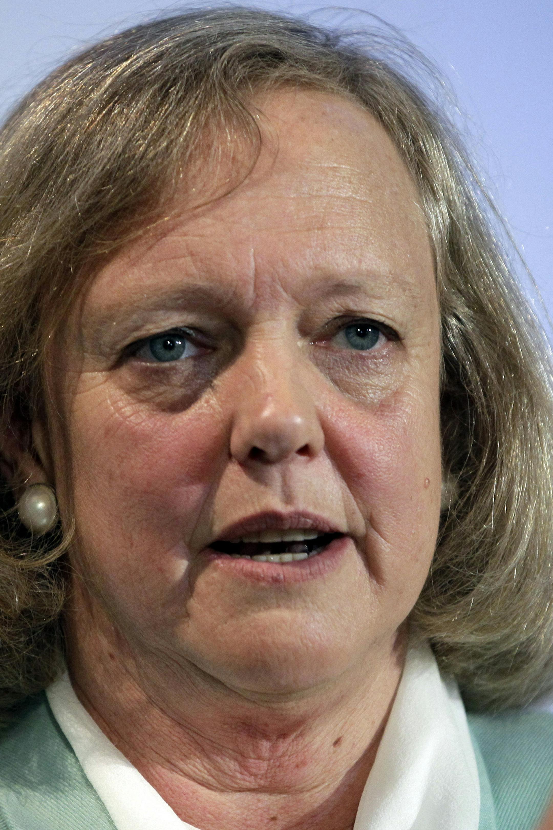 In this Friday, March 9, 2012 photo, Hewlett Packard CEO and President Meg Whitman speaks at a conference on the Stanford University campus in Palo Alto, Calif. Whitman could get more than $15 million for her first year as CEO of Hewlett-Packard, according to company filings. It's a big payday even by the lofty standards of big-time CEOs. The chief executives of major public companies made a median of $9.6 million in 2011, the most recent year available, according to executive pay research firm