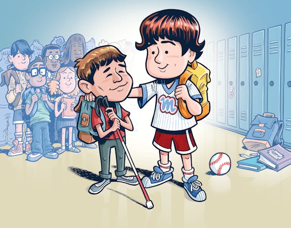 A young Joe Mauer befriends a blind classmate in the children’s book “The Right Thing to Do: The Joe Mauer Story.”