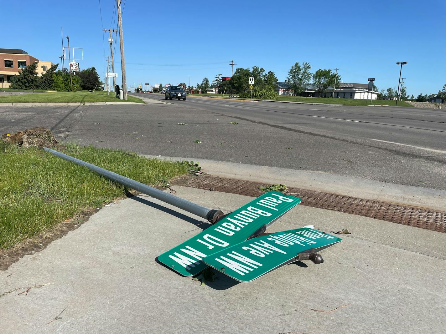 street signs lying on ground