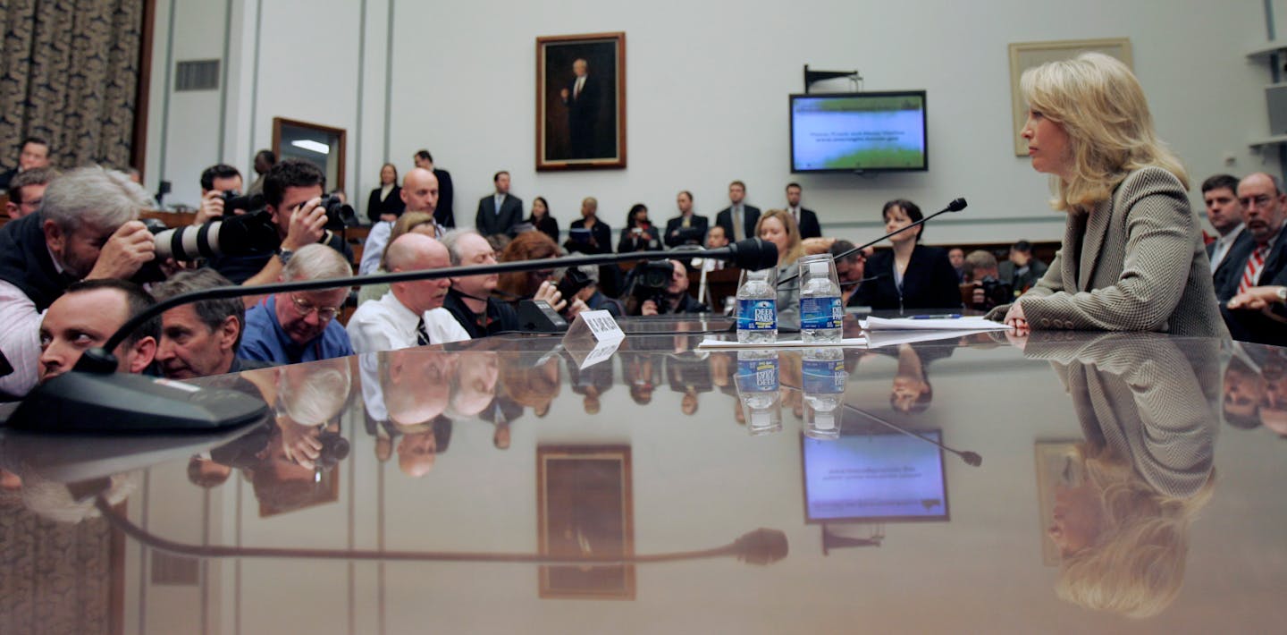 Former CIA analyst Valerie Plame listens to opening statements on Capitol Hill in Washington, Friday, March 16, 2007, during a hearing of the House Oversight and Government Reform Committee.