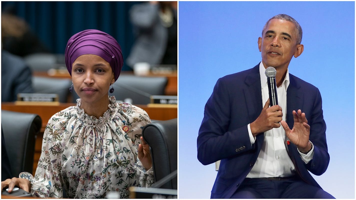 U.S. Rep. Ilhan Omar, D-Minn., and former U.S. President Barack Obama